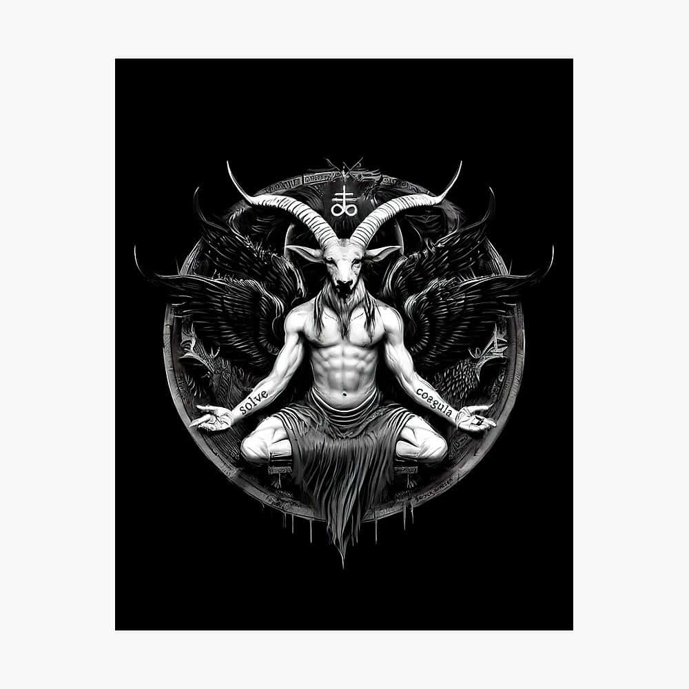 Baphomet, horned goat-headed figure, wings, SD Desktop Wallpaper