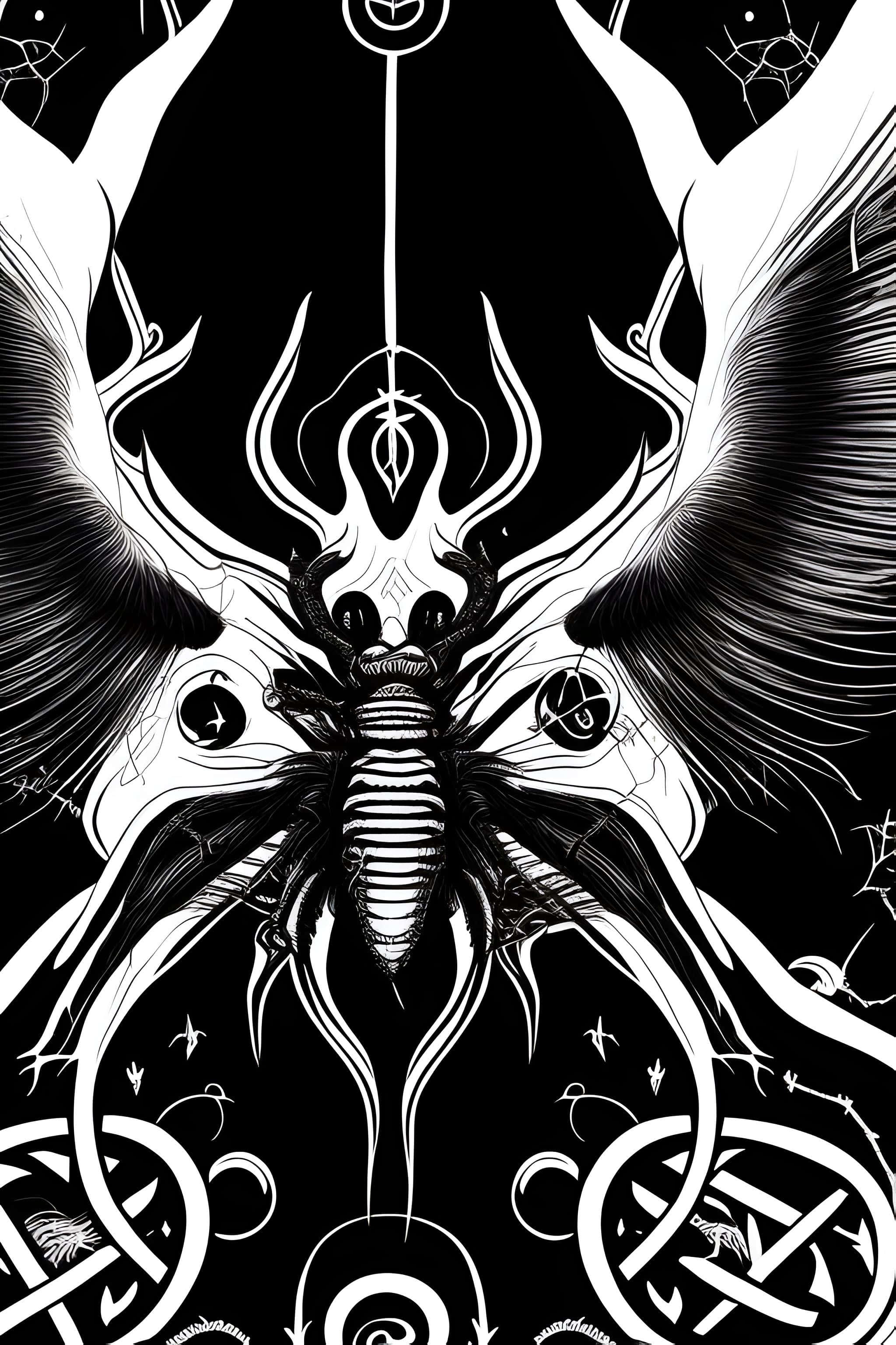 Baphomet, moth wings, spider legs, 2K Phone Wallpaper
