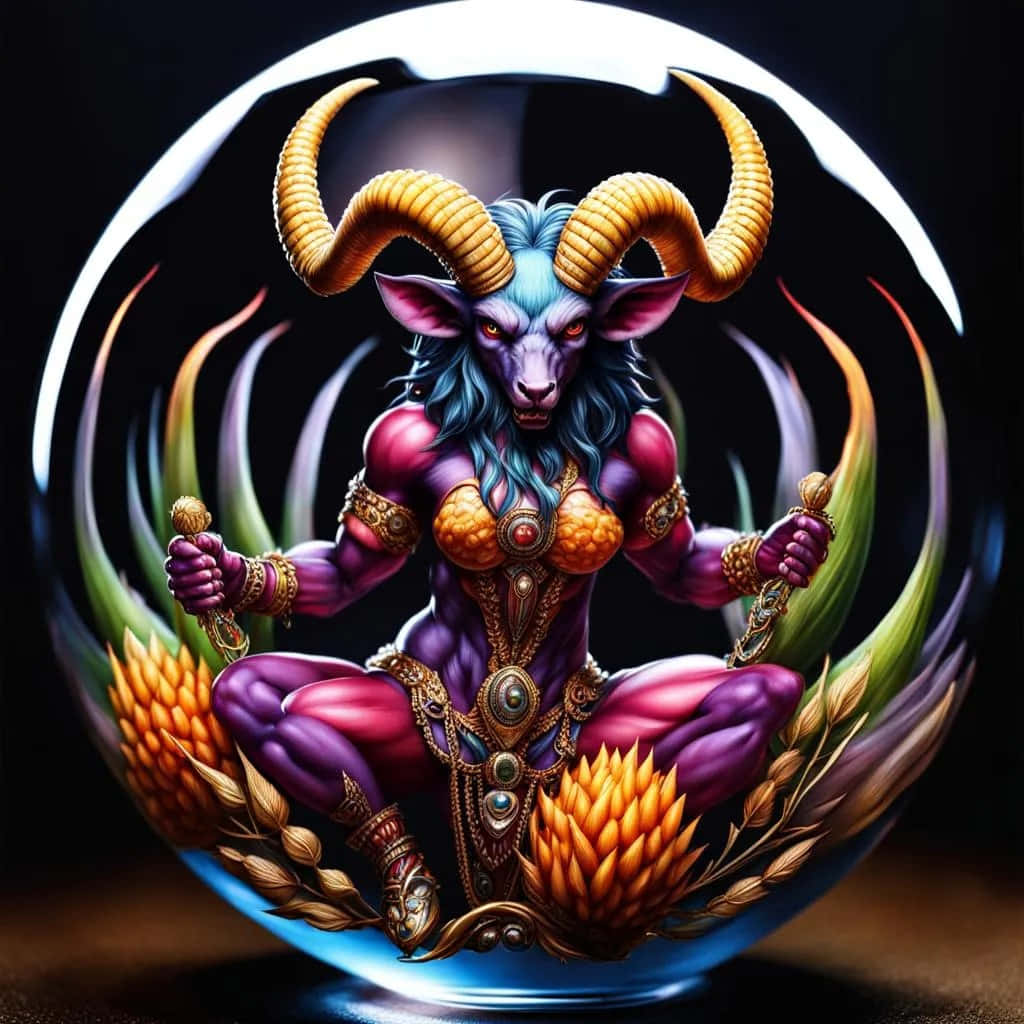 Baphomet, golden horns, glowing orb, SD Desktop Wallpaper