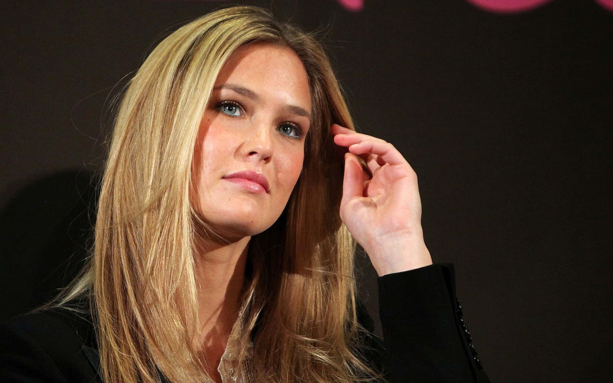 Bar Refaeli, long blonde hair, touches her temple, Full HD Desktop Wallpaper