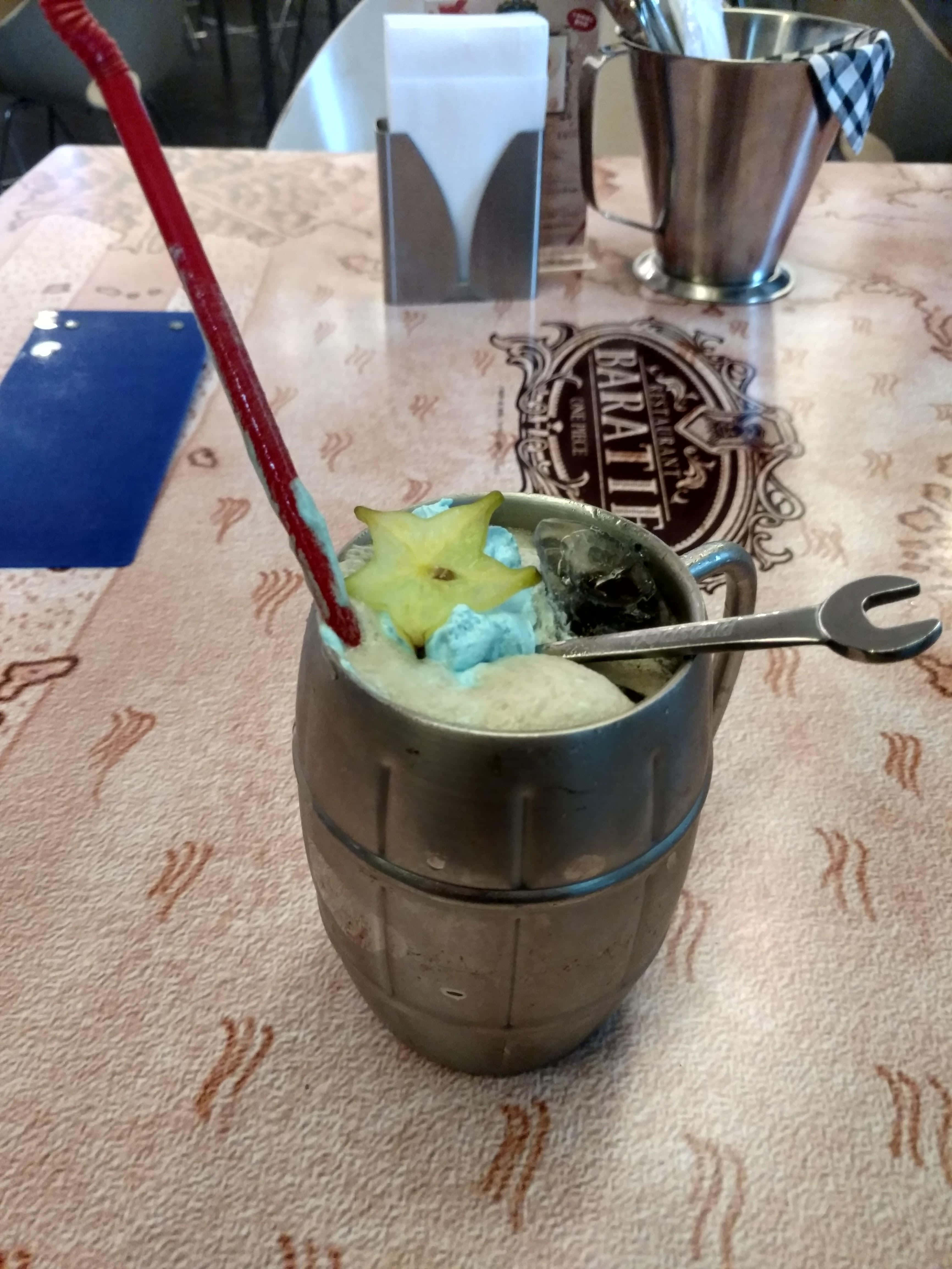 Baratie, frosty blue drink, metal mug, 4K Phone Wallpaper