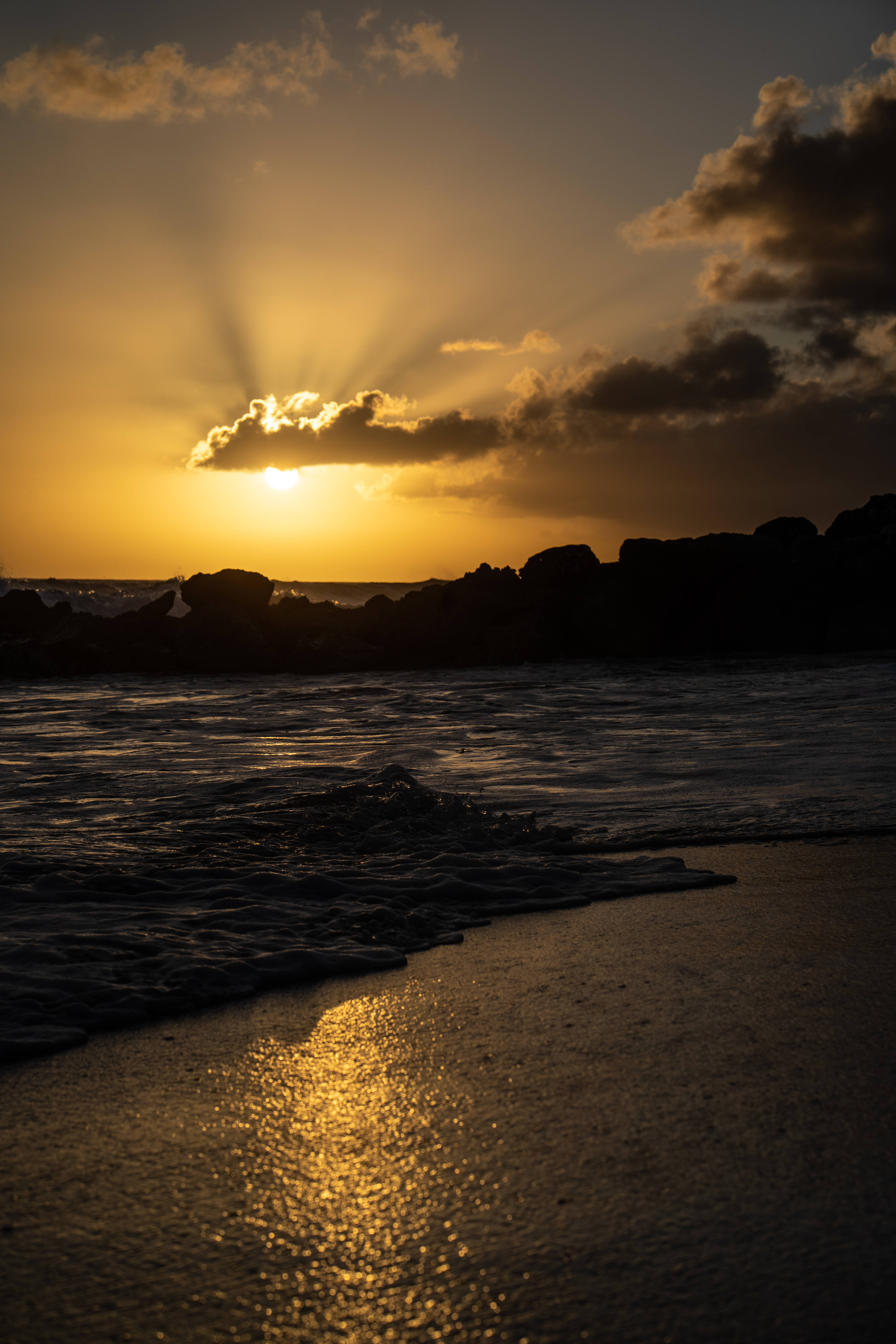Barbados, sunset, golden sun rays, 5K Phone Wallpaper