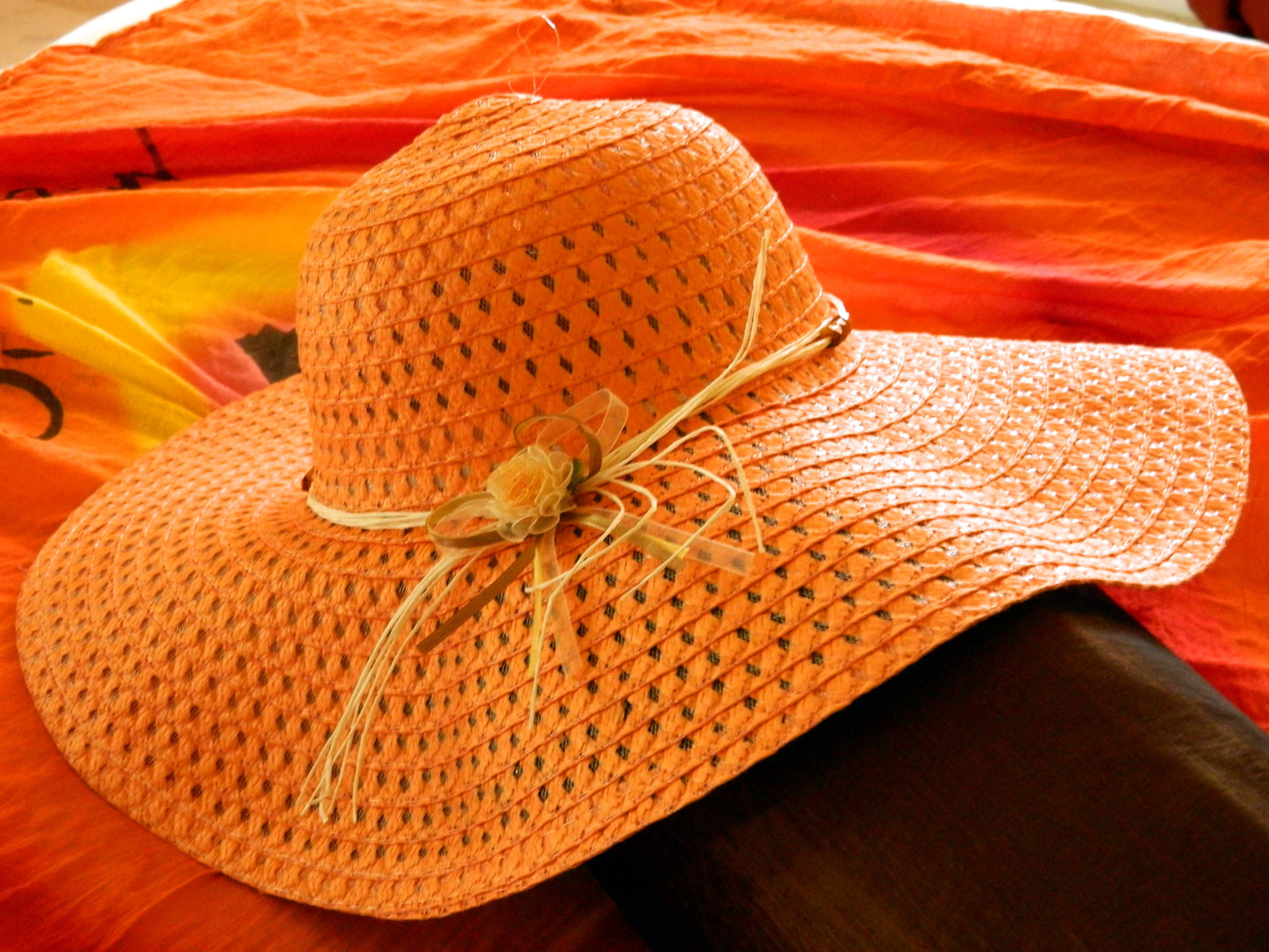 Barbados, orange hat, woven sun hat, 2K Desktop Wallpaper