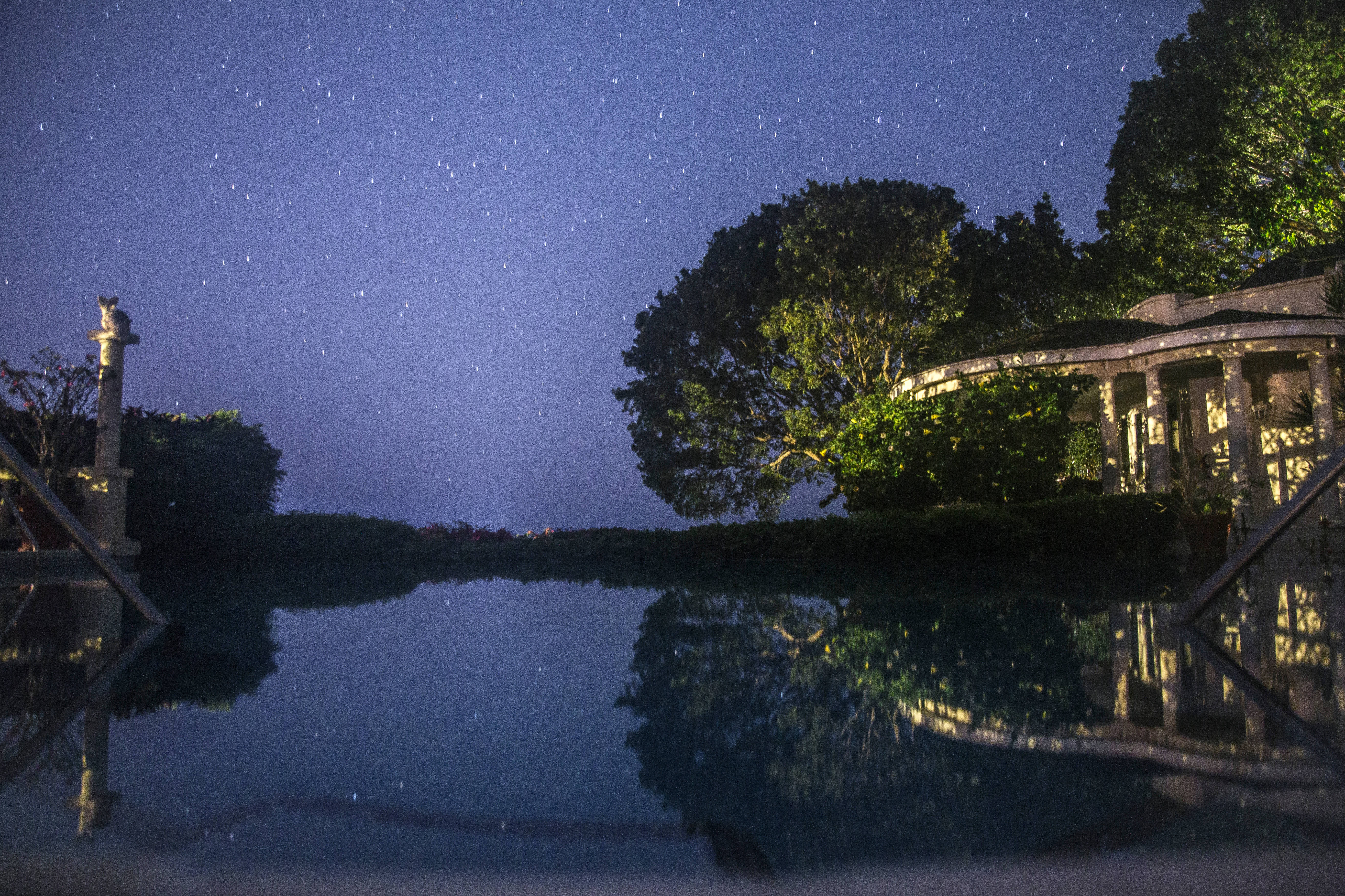 Barbados, starry sky, infinity pool, 5K Desktop Wallpaper