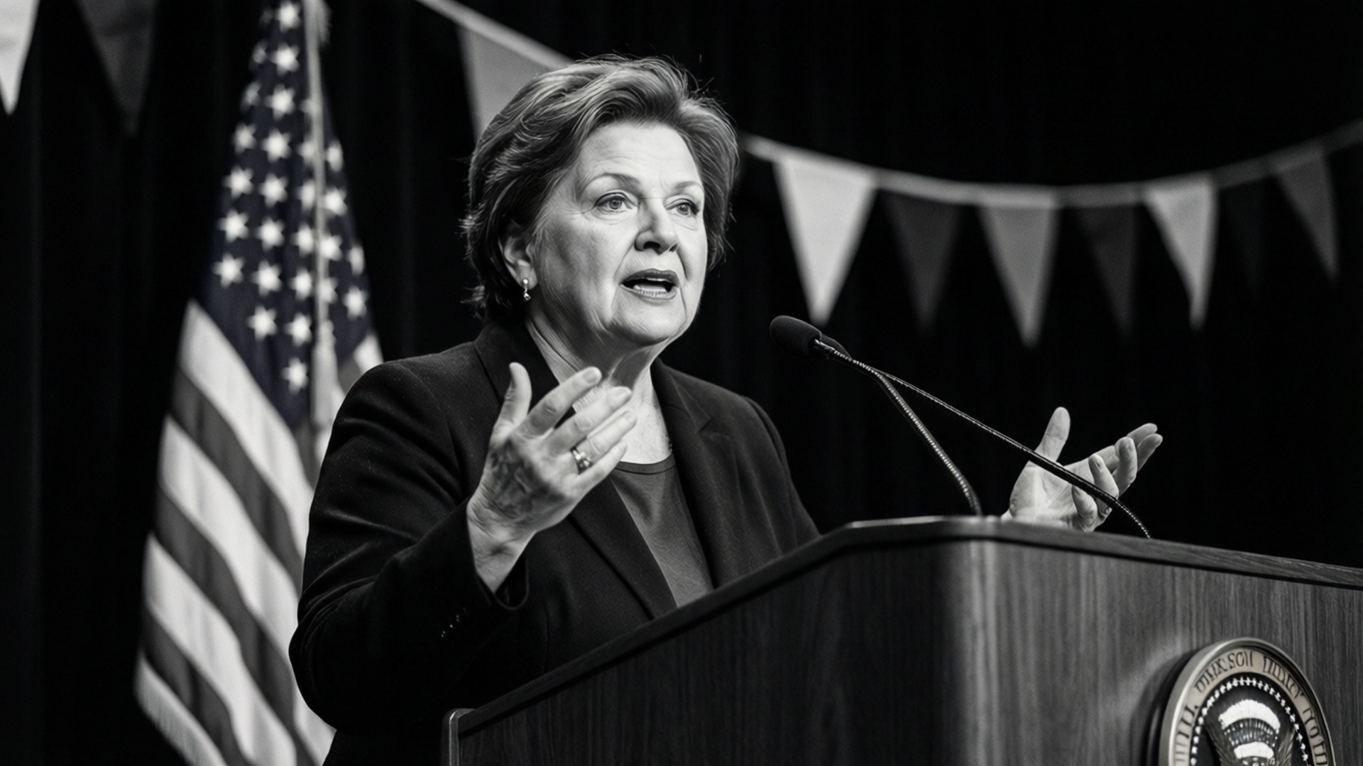 Barbara Mikulski, passionate speech, black and white, Full HD Desktop Wallpaper