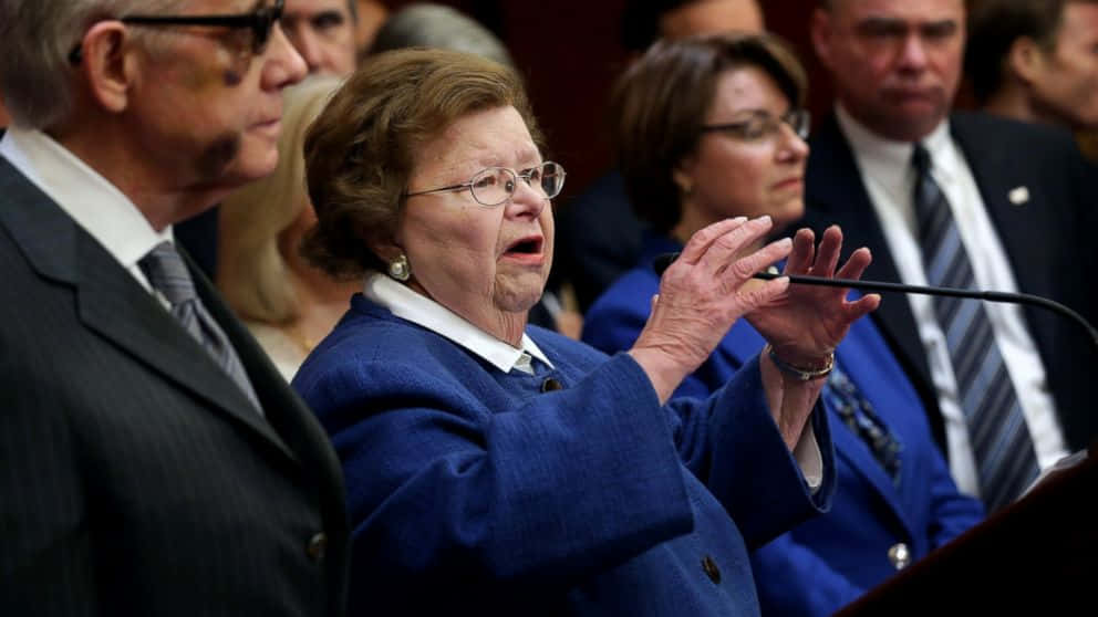 Barbara Mikulski, blue suit, microphone, SD Desktop Wallpaper
