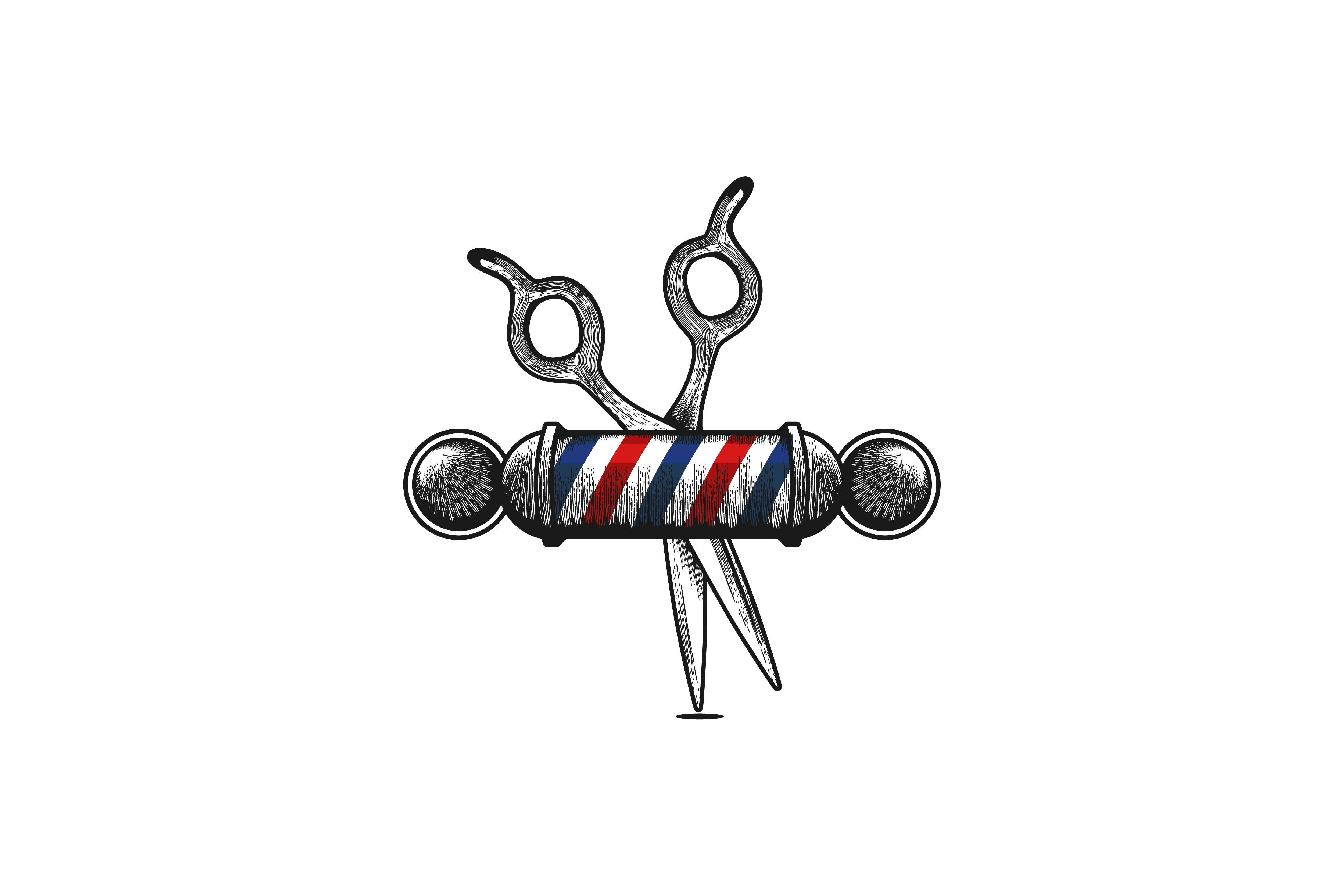 Barber Pole, scissors, red white blue striped pole, 4K Desktop Wallpaper