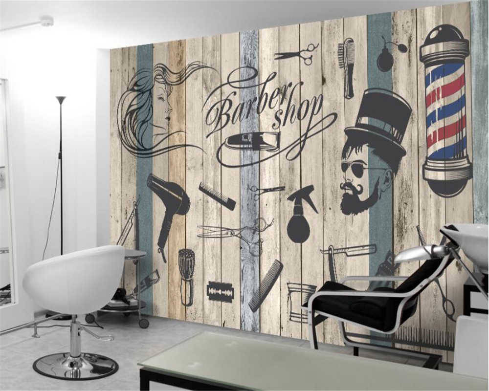 barber pole, vintage barber shop mural, wooden plank background, SD Desktop Wallpaper