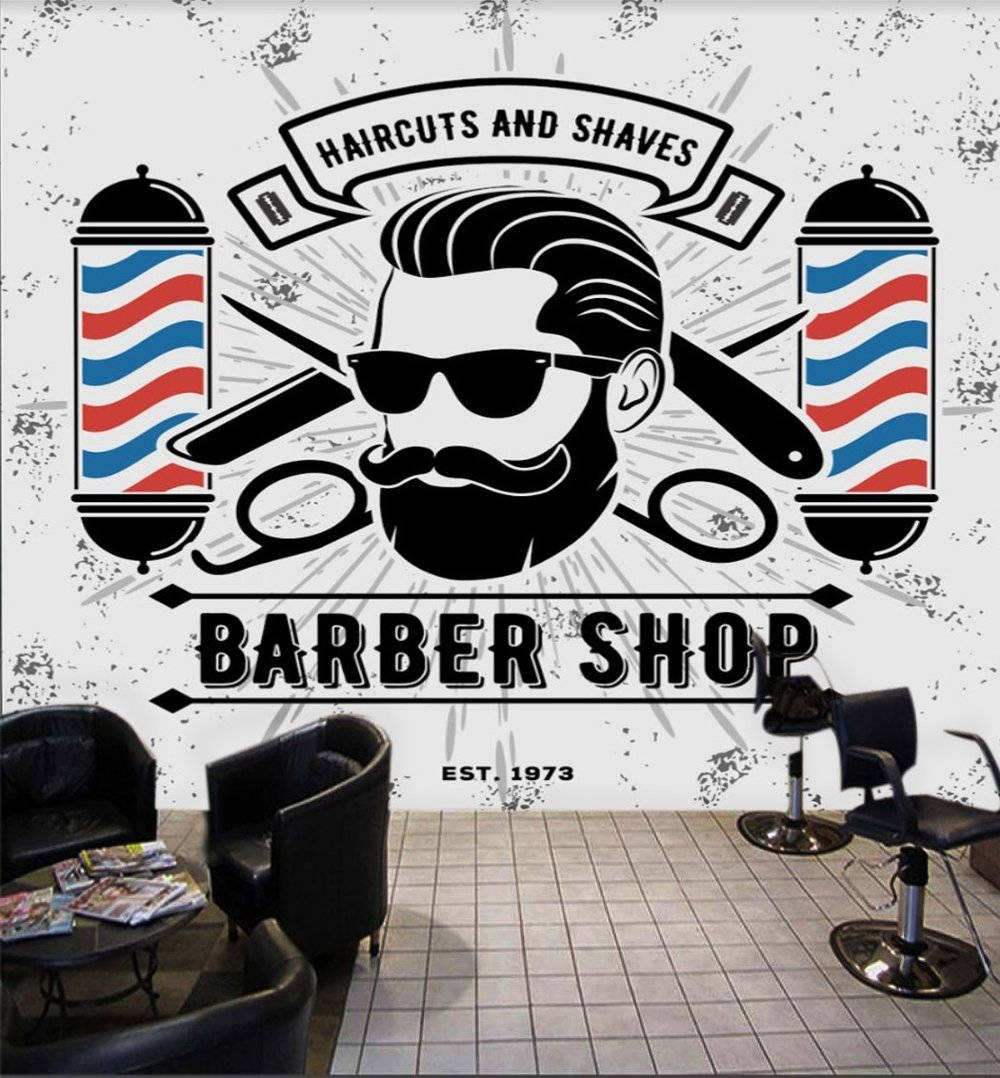 barber pole, mustachioed man, red blue striped poles, SD Phone Wallpaper