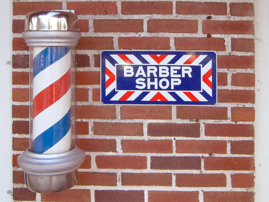 barber pole, red brick wall, white mortar, SD Desktop Wallpaper
