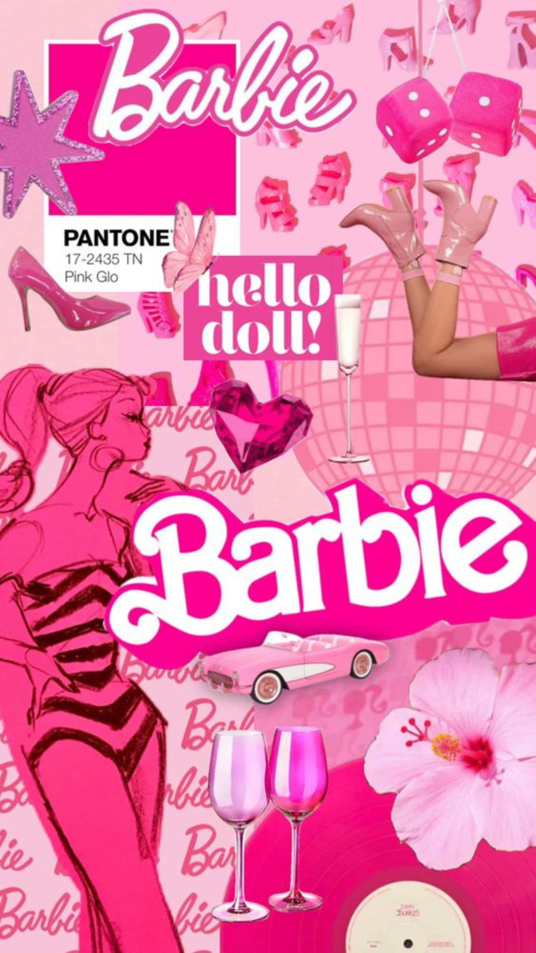 Barbie, pink, glittery background, 4K Phone Wallpaper