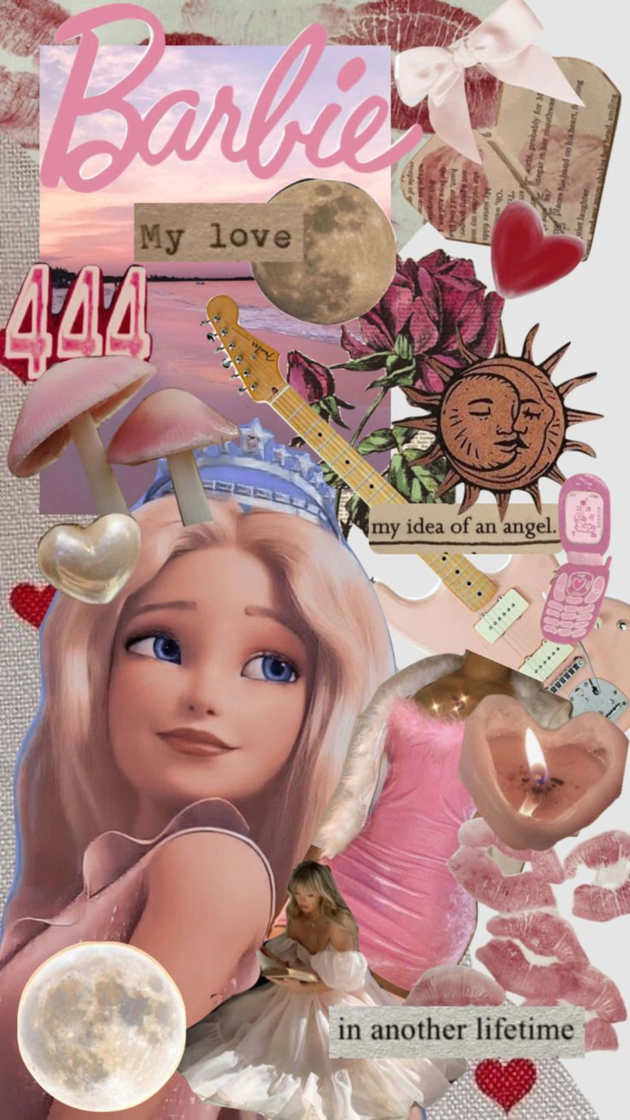 Barbie Collage Aesthetic, dreamy vibes, roses, 4K Phone Wallpaper
