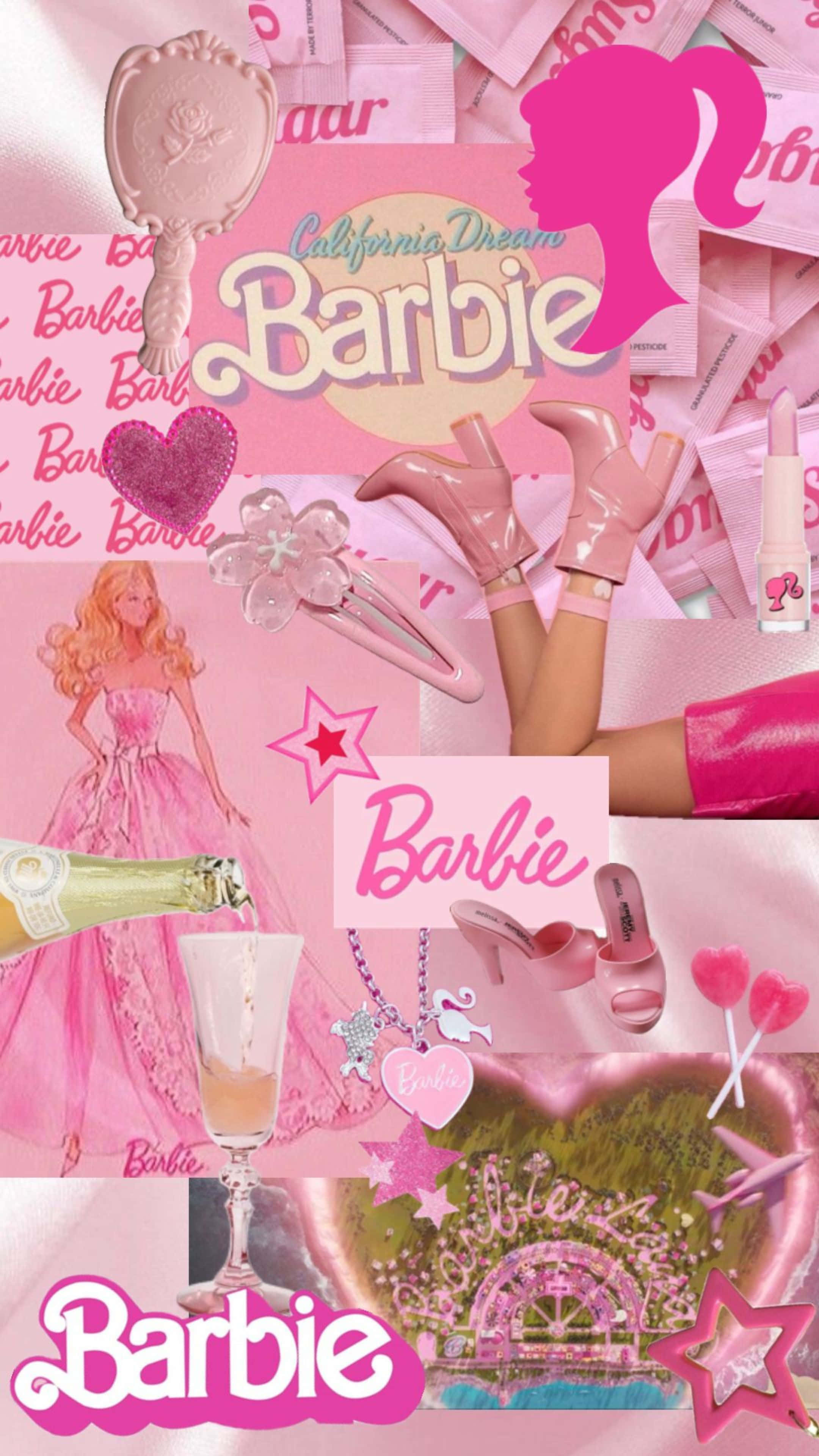 Pink Barbie Collage Aesthetic, Barbie, pink, 4K Phone Wallpaper