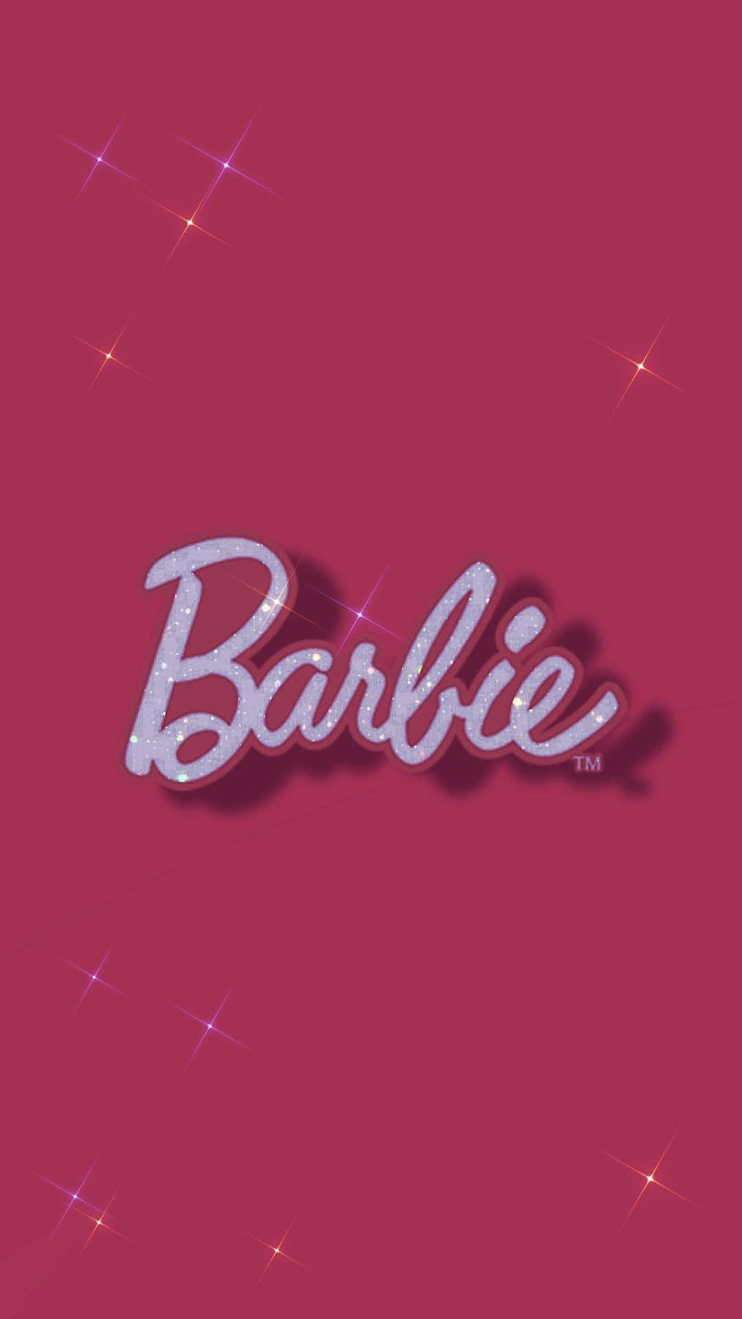 Barbie logo, glittery silver script, vibrant pink background, Full HD Phone Wallpaper