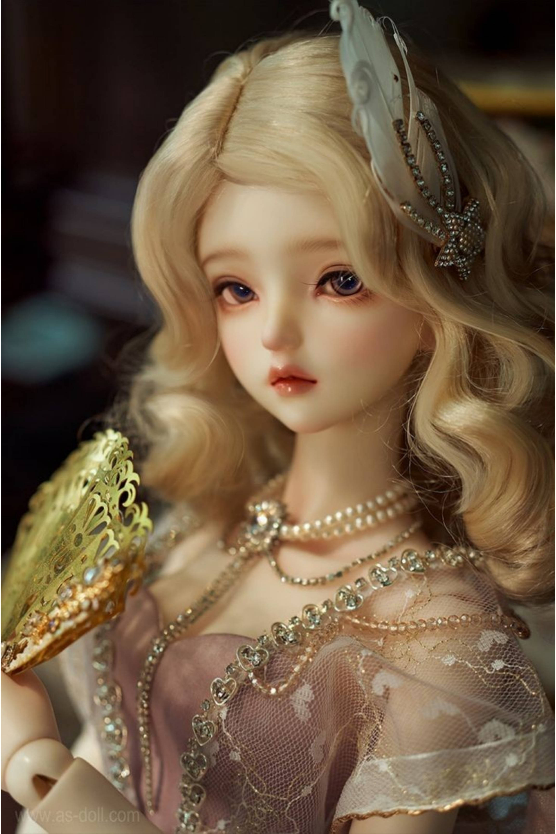 Barbie Doll, vintage feather headpiece, anime-style doll, 2K Phone Wallpaper
