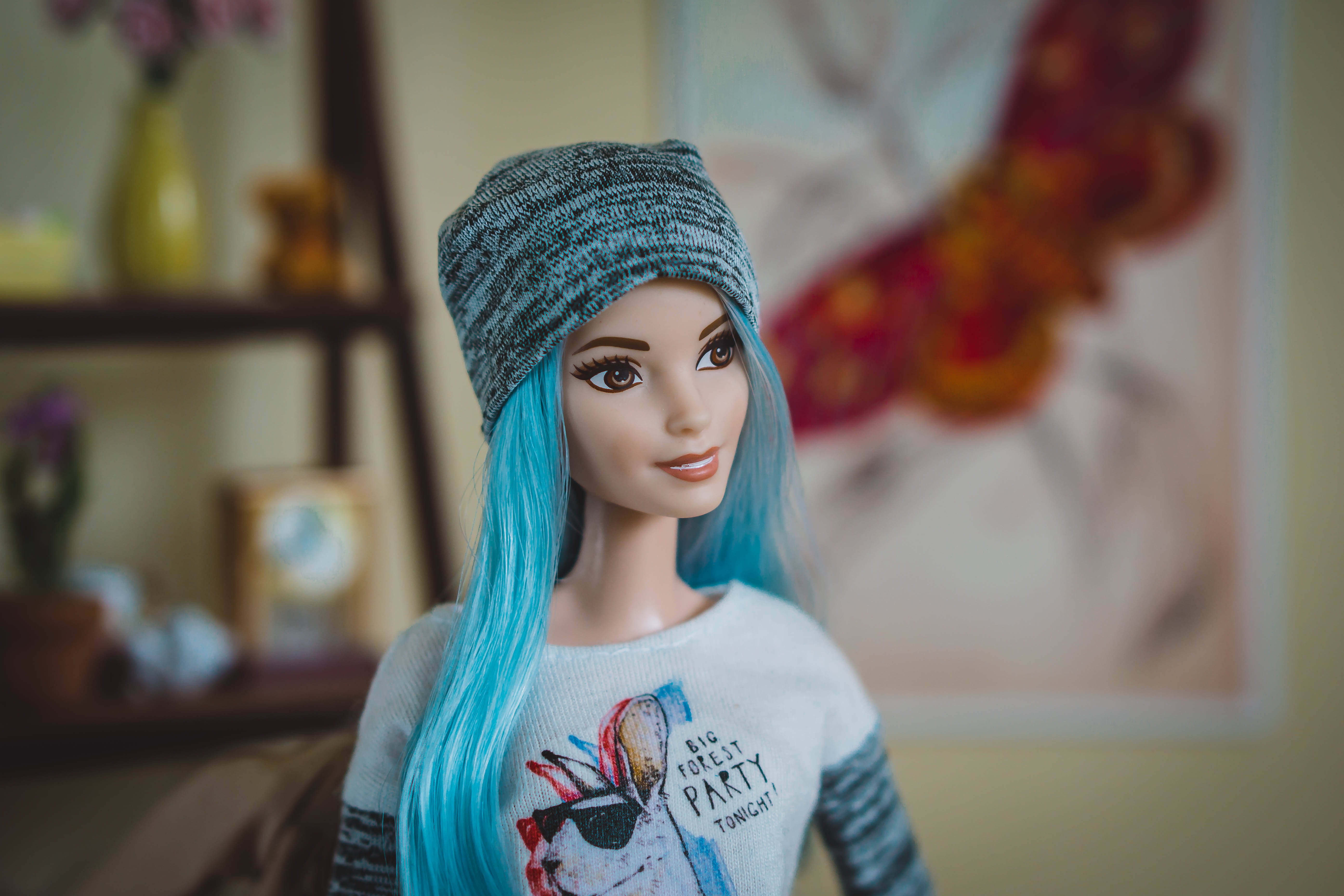 Barbie, blue hair, knit hat, 5K Desktop Wallpaper