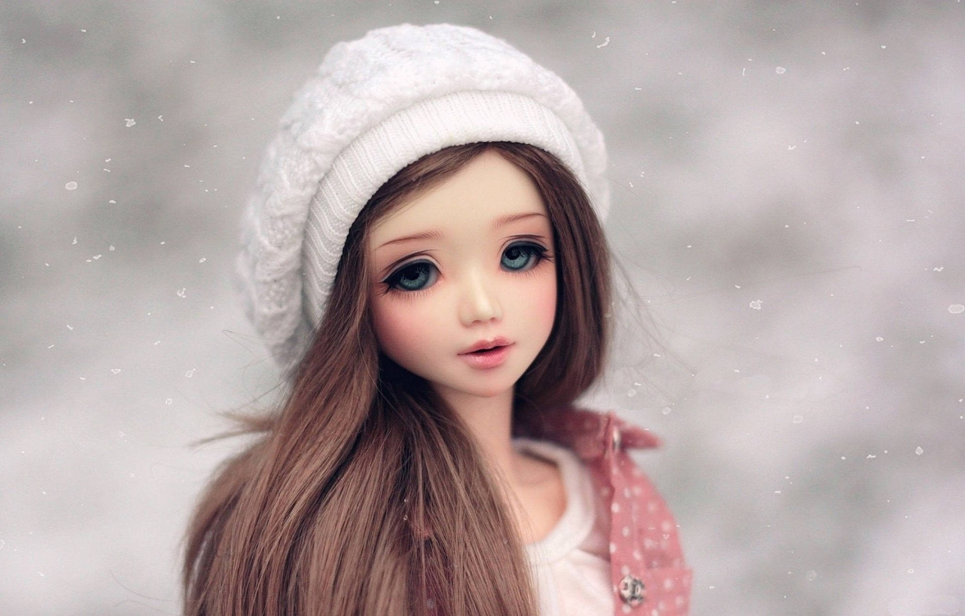 Barbie Doll, white knit hat, snowy backdrop, Full HD Desktop Wallpaper