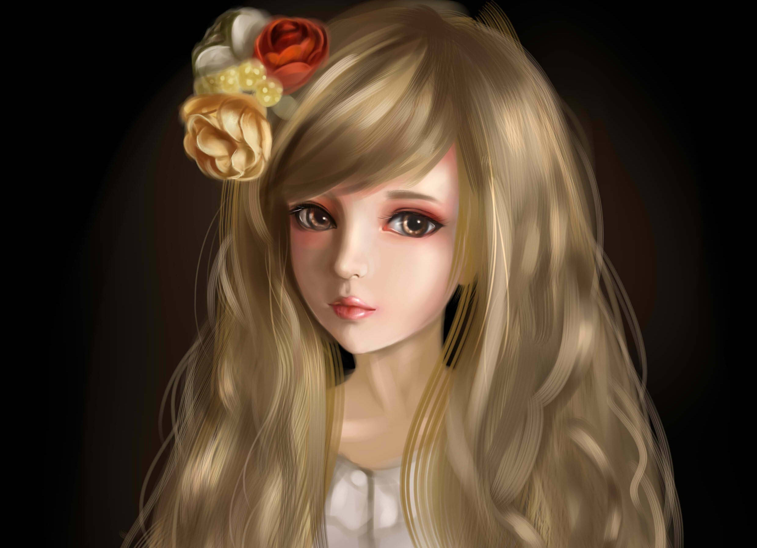 Barbie Doll, long blonde hair, colorful flowers, Full HD Desktop Wallpaper