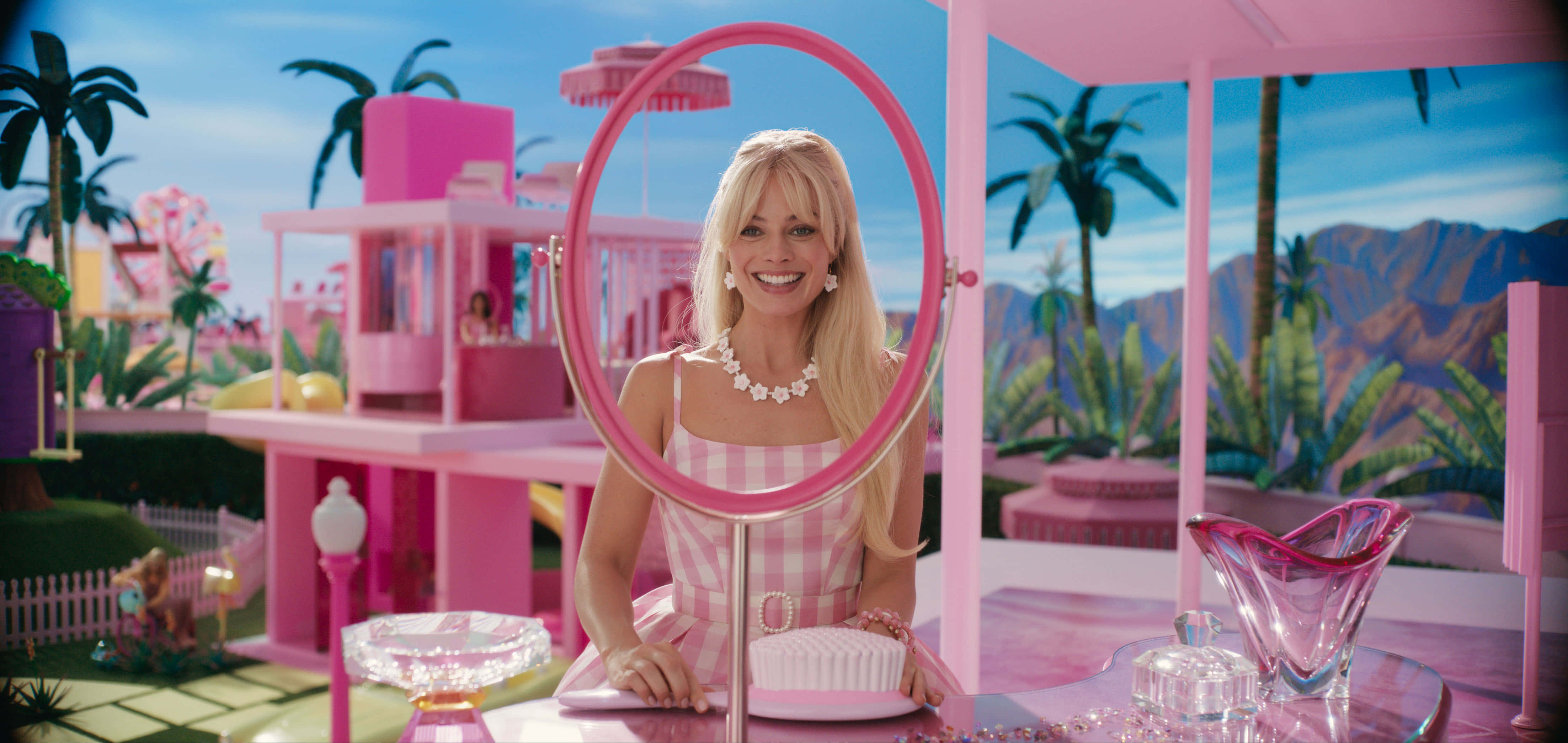 Barbie Movie, Pink Paradise Scene, pink checkered dress, 4K Desktop Wallpaper