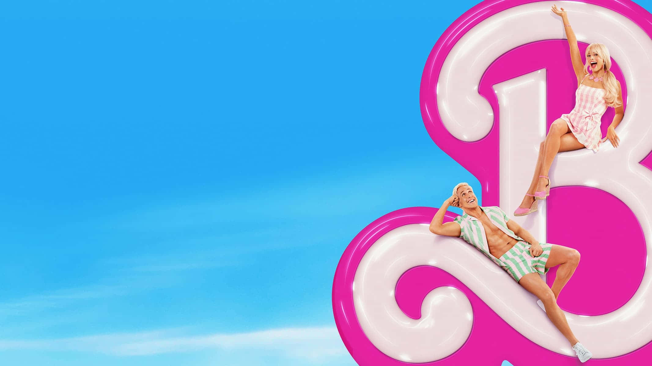 Barbie Movie, pink and white 3D letter B, retro outfits, Full HD Desktop Wallpaper