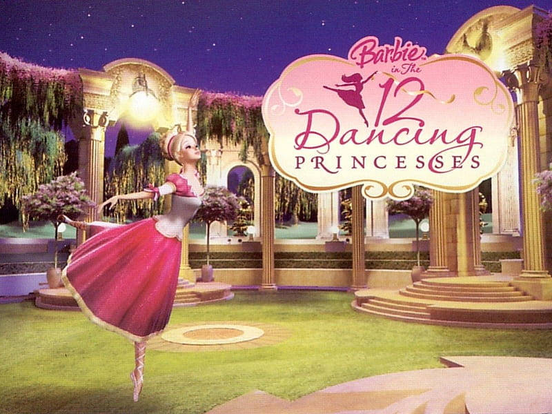 Barbie Princess, pink gown, starlit courtyard, SD Desktop Wallpaper