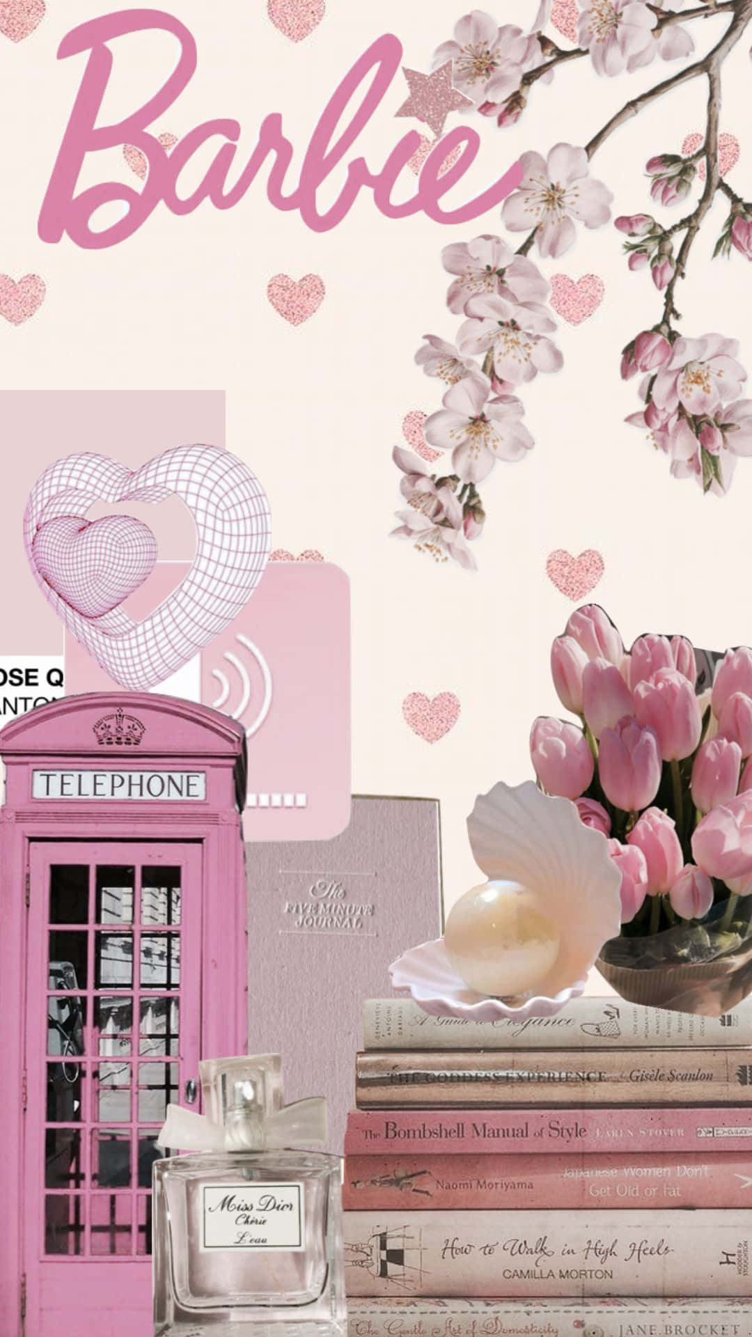 Pink Barbie, cherry blossoms, tulips, Full HD Phone Wallpaper