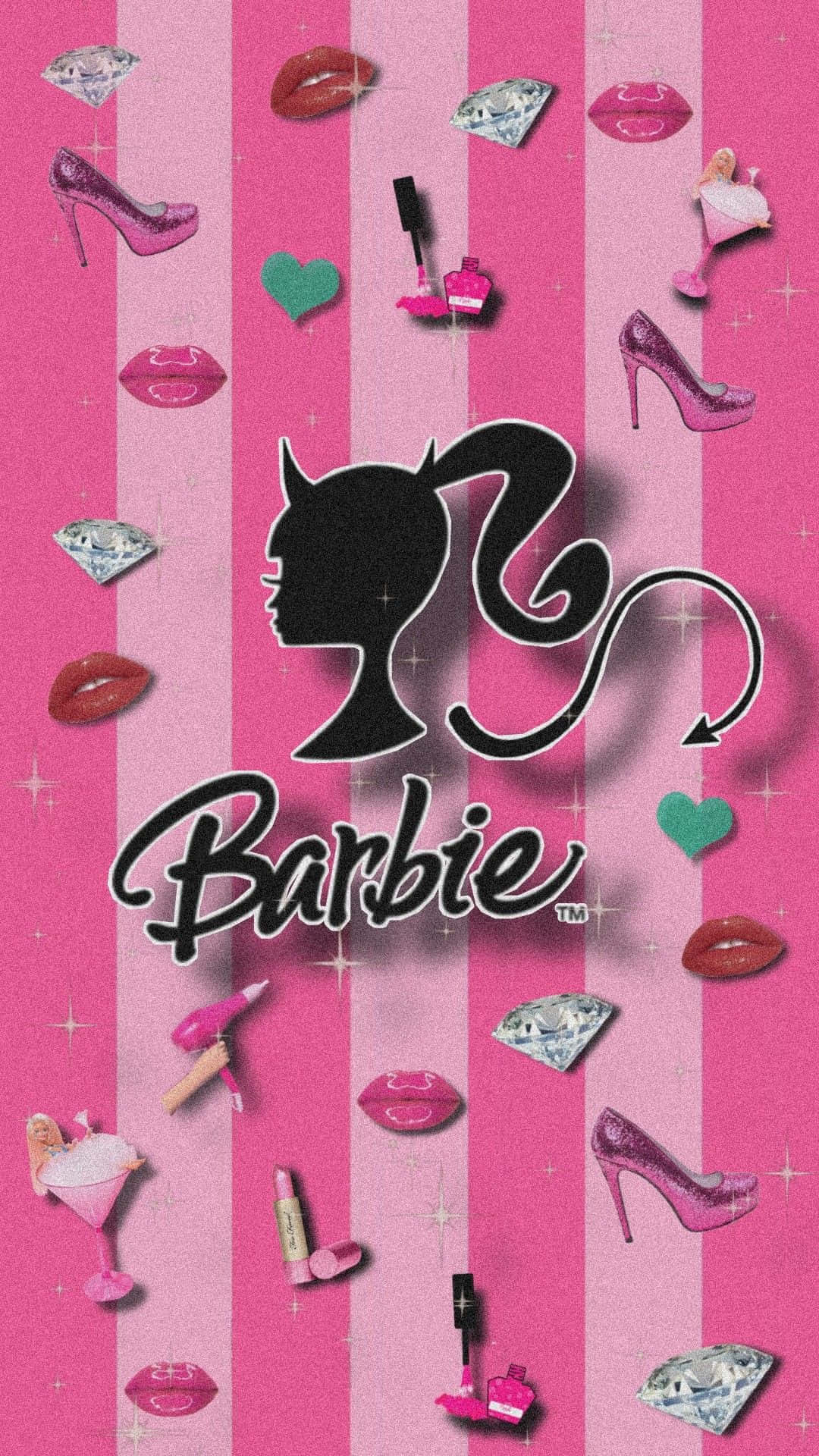 Pink Barbie Themed Collage, black Barbie logo, glittery high heels, Full HD Phone Wallpaper