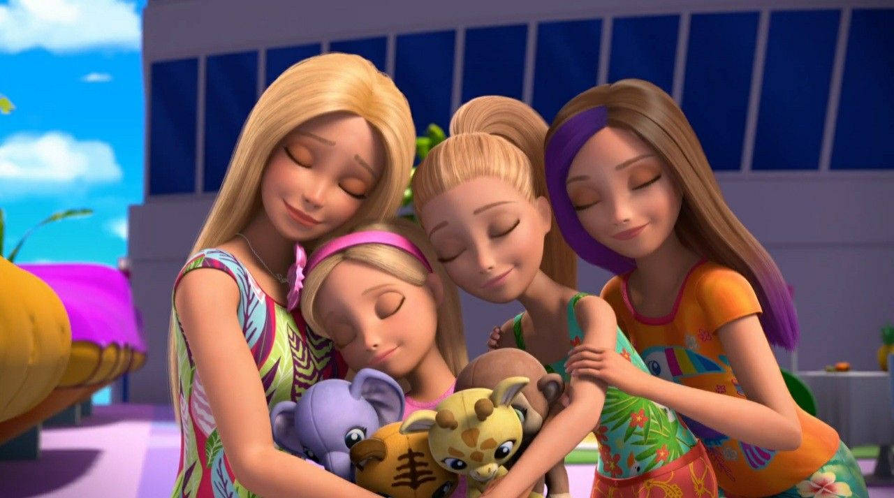Barbie, birthday, group hug, HD Desktop Wallpaper