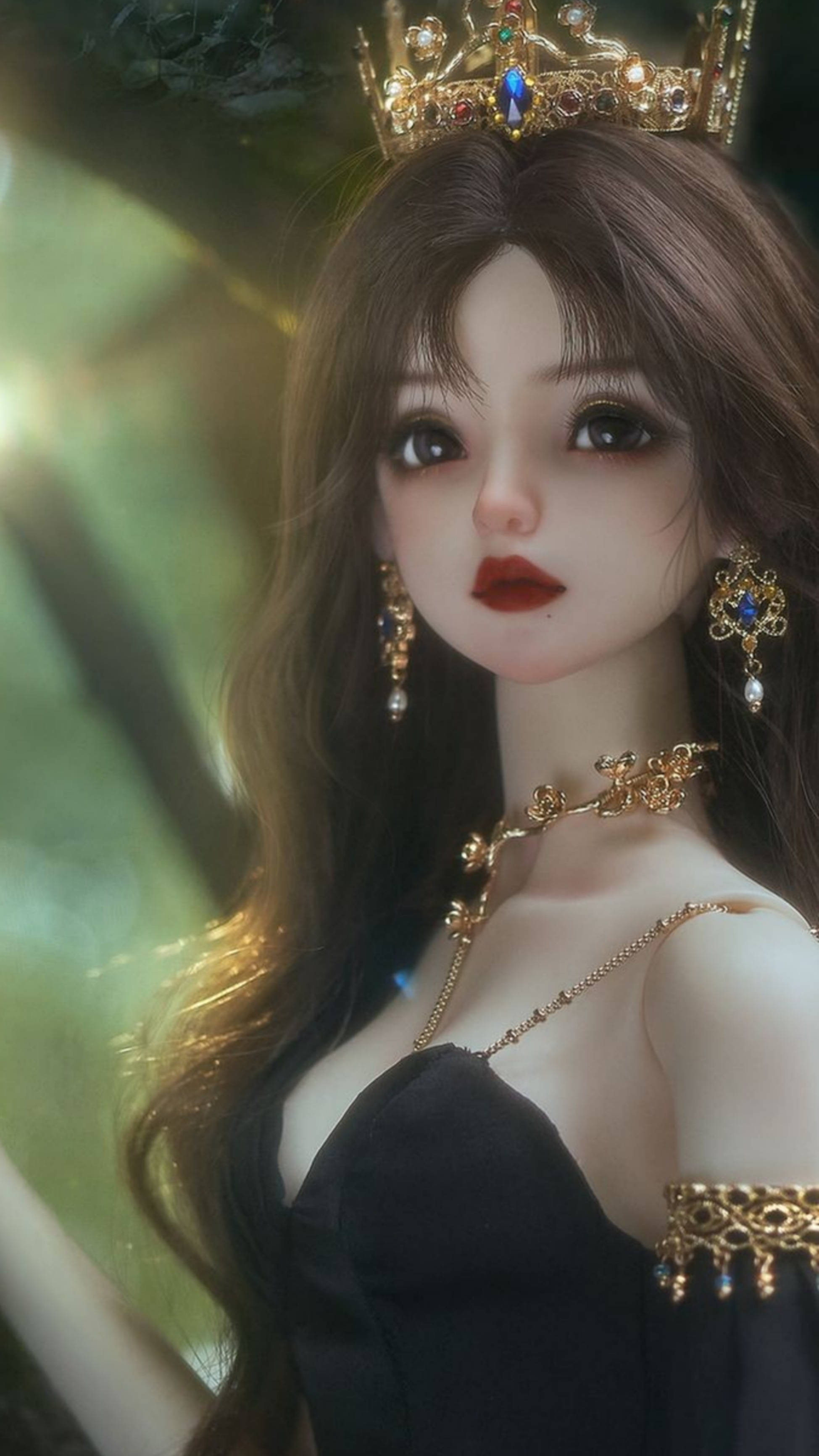 Barbie, black dress, jeweled crown, 2K Phone Wallpaper