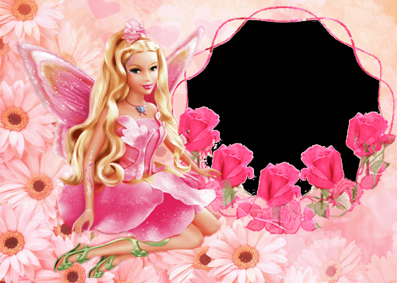 Barbie, pink dress, pink roses, HD Desktop Wallpaper