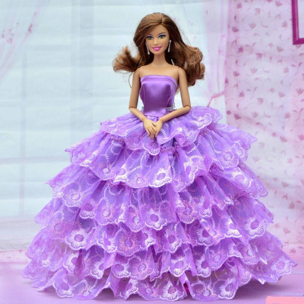 Barbie, purple gown, voluminous purple lace gown, SD Desktop Wallpaper