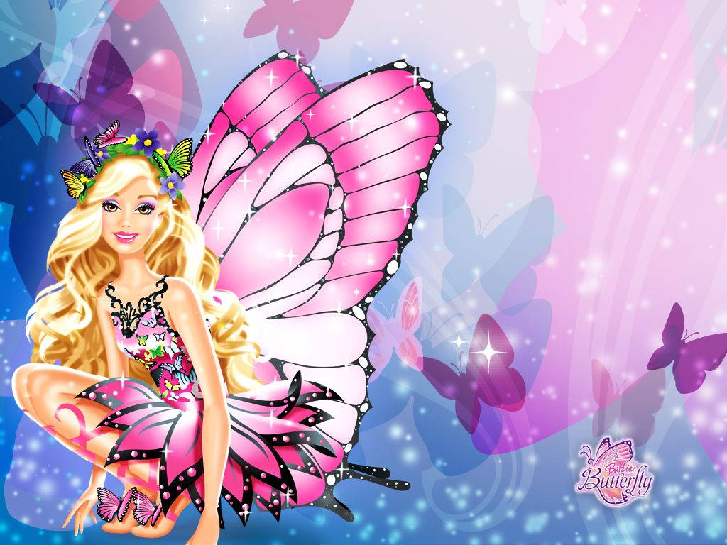 Barbie, pink butterfly wings, floral crown, SD Desktop Wallpaper