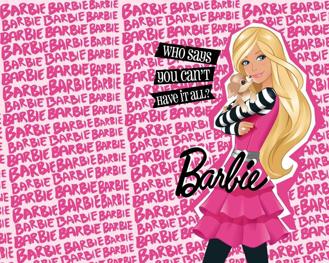 Barbie, pink dress, puppy, HD Desktop Wallpaper
