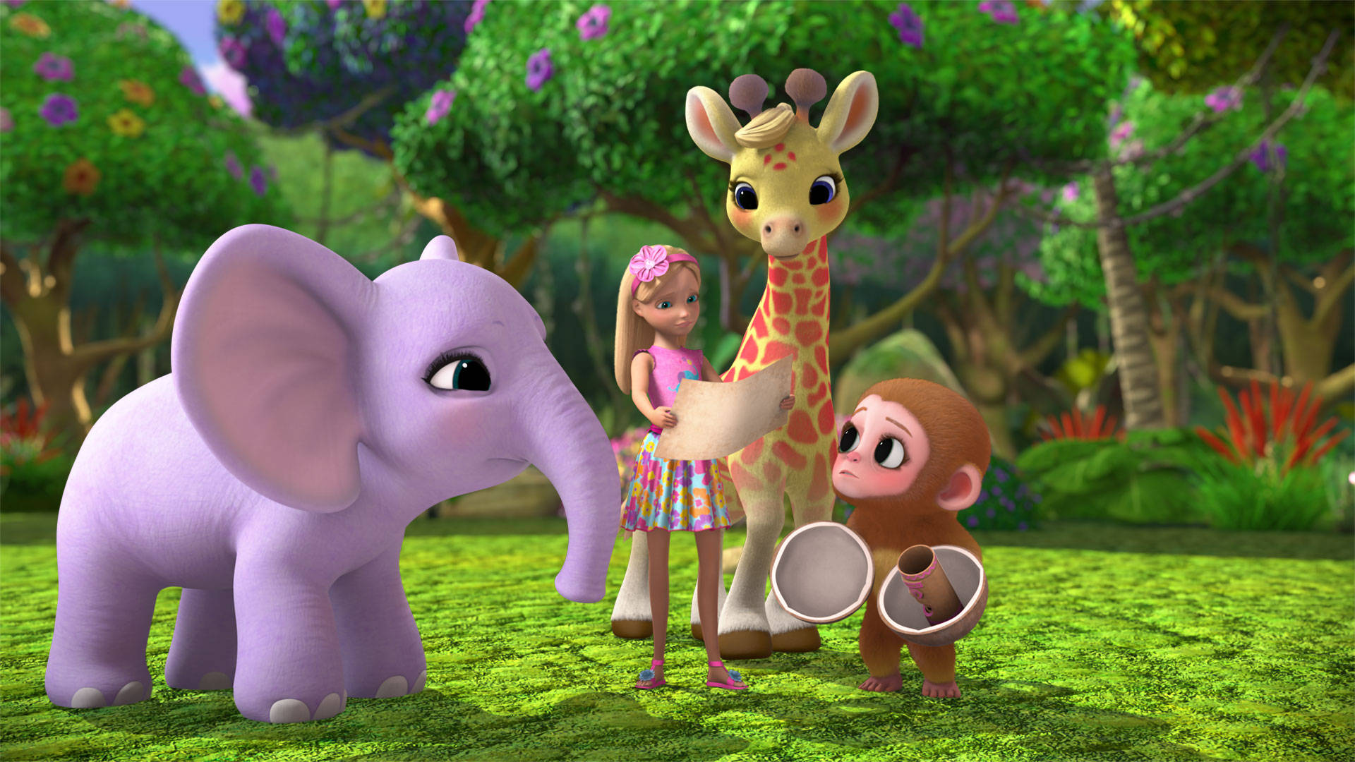 Barbie, purple elephant giraffe, monkey, Full HD Desktop Wallpaper