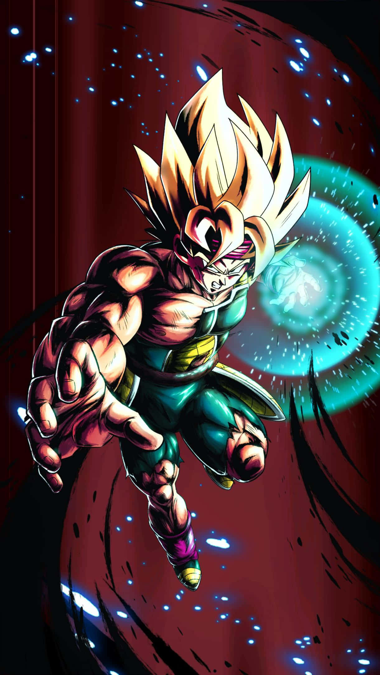 Bardock, spiky golden hair, cosmic red and blue backdrop, Full HD Phone Wallpaper