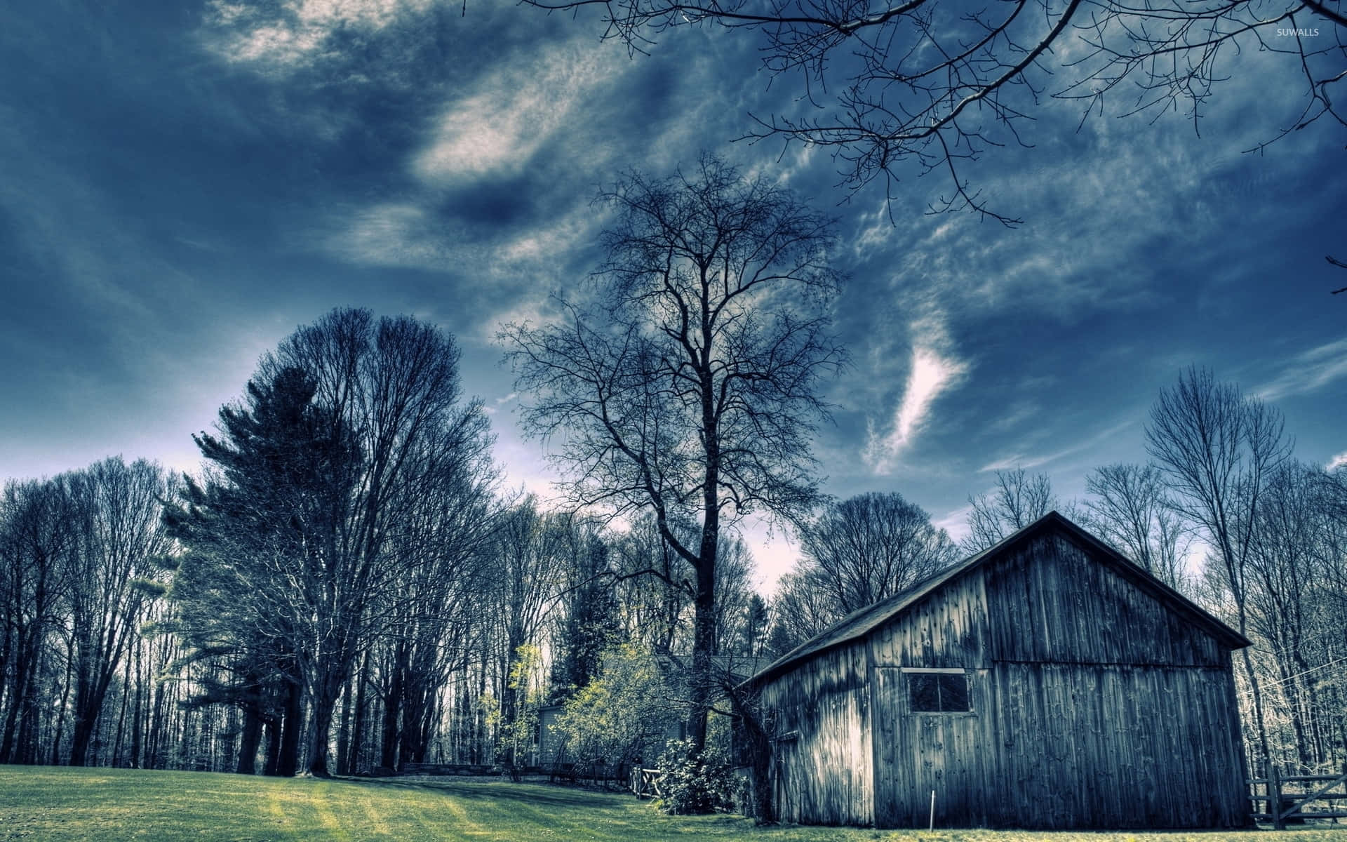 countryside, old barn, forest, Full HD Desktop Wallpaper