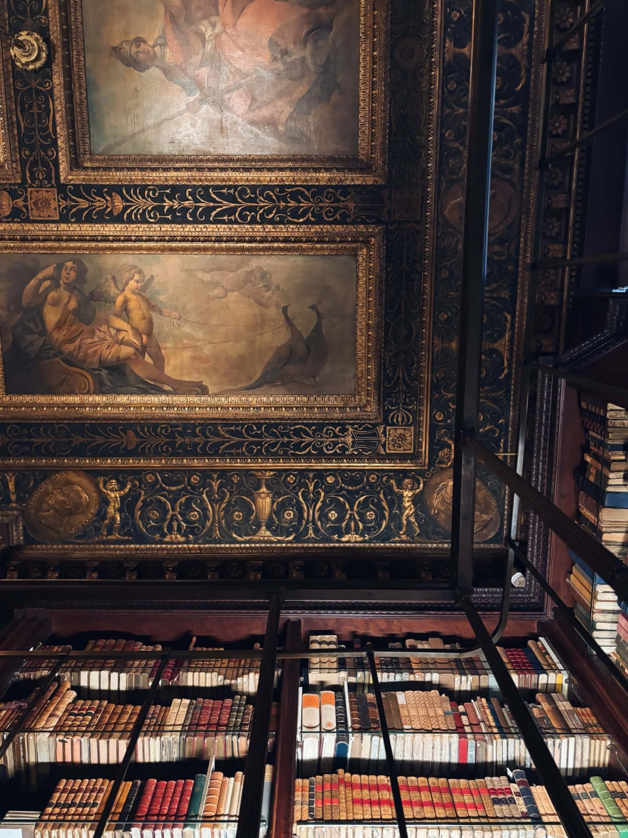 Baroque, library corner, gilded frescoes, HD Phone Wallpaper