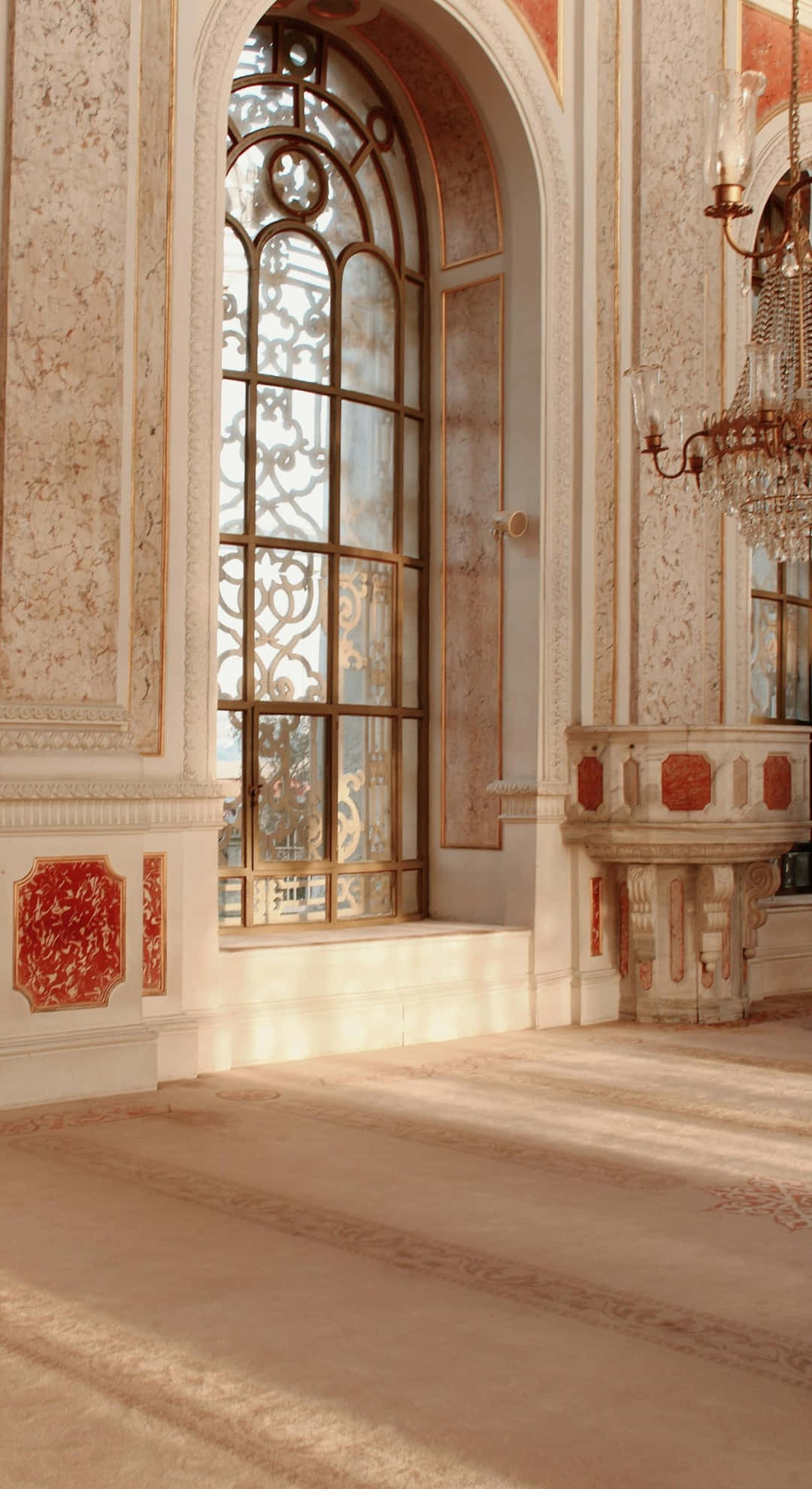 Baroque, ornate arched window, marble floors, Full HD Phone Wallpaper