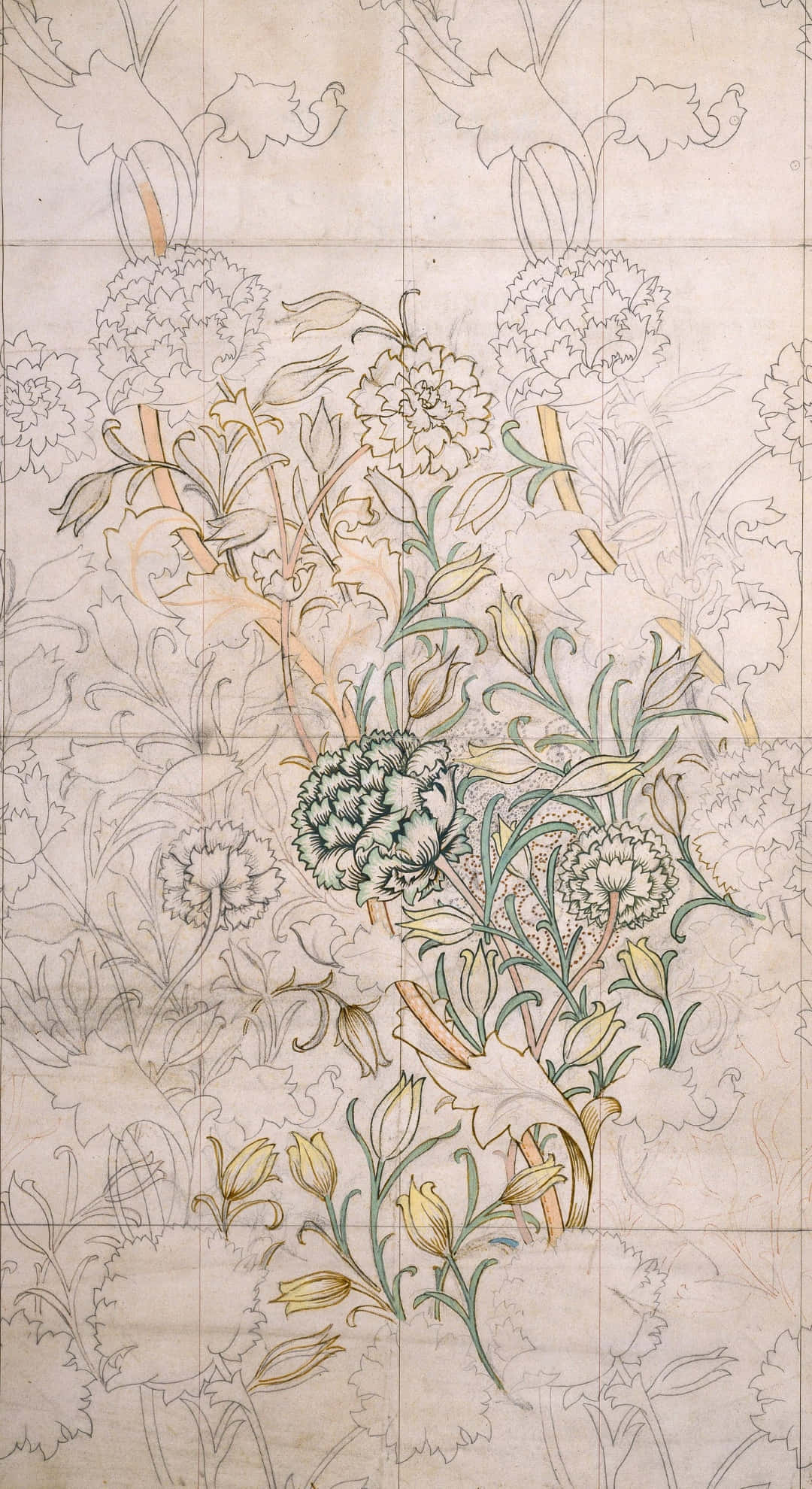 baroque, floral pattern, hand-drawn outlines, Full HD Phone Wallpaper