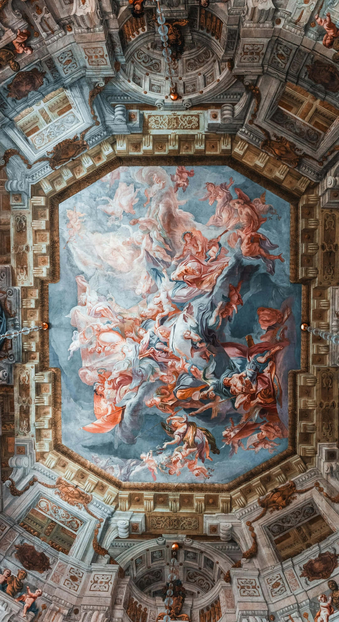 baroque ceiling fresco, mythological figures, swirling clouds, Full HD Phone Wallpaper