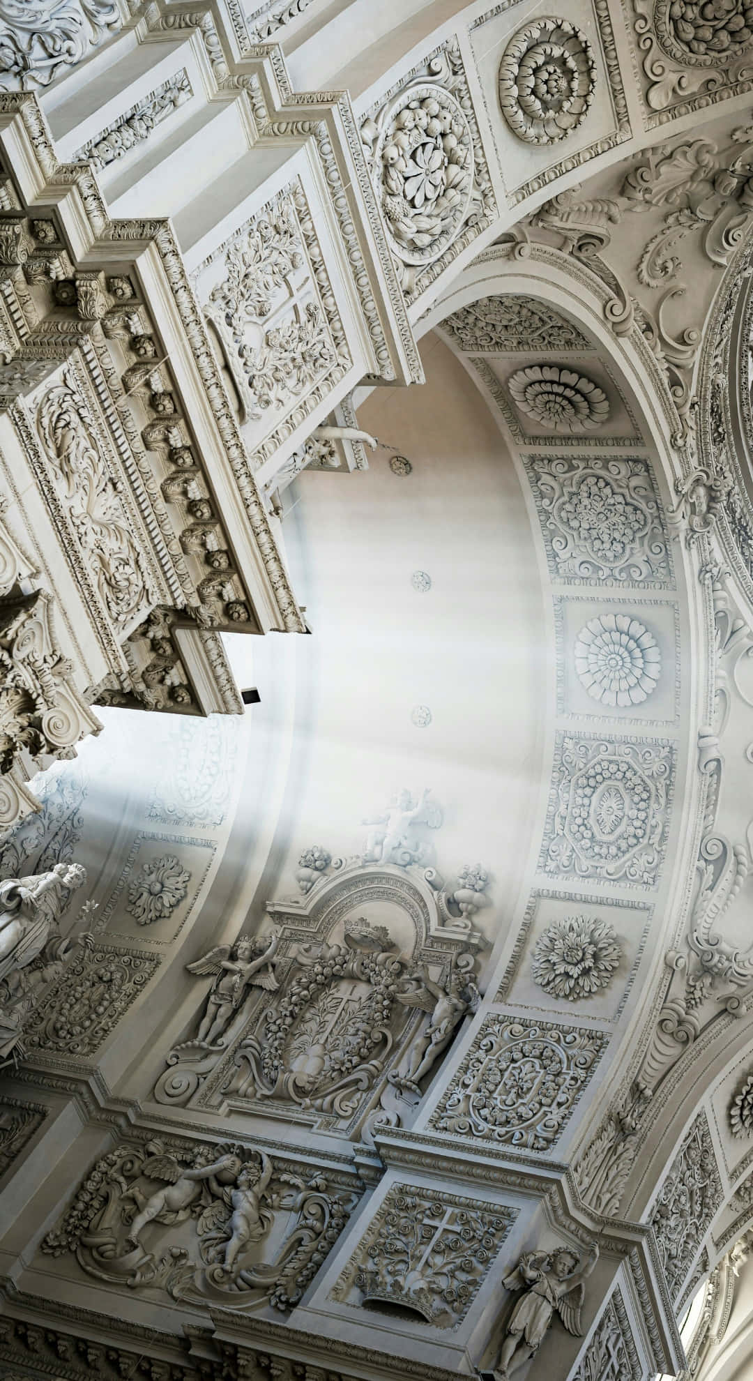baroque, white baroque ceiling, intricate carvings, Full HD Phone Wallpaper