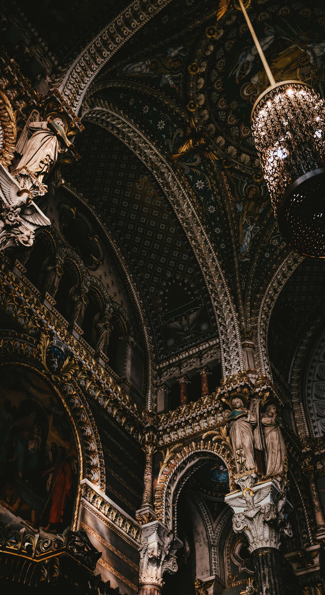 Baroque, dark blue vaulted ceiling, grand cathedral, Full HD Phone Wallpaper