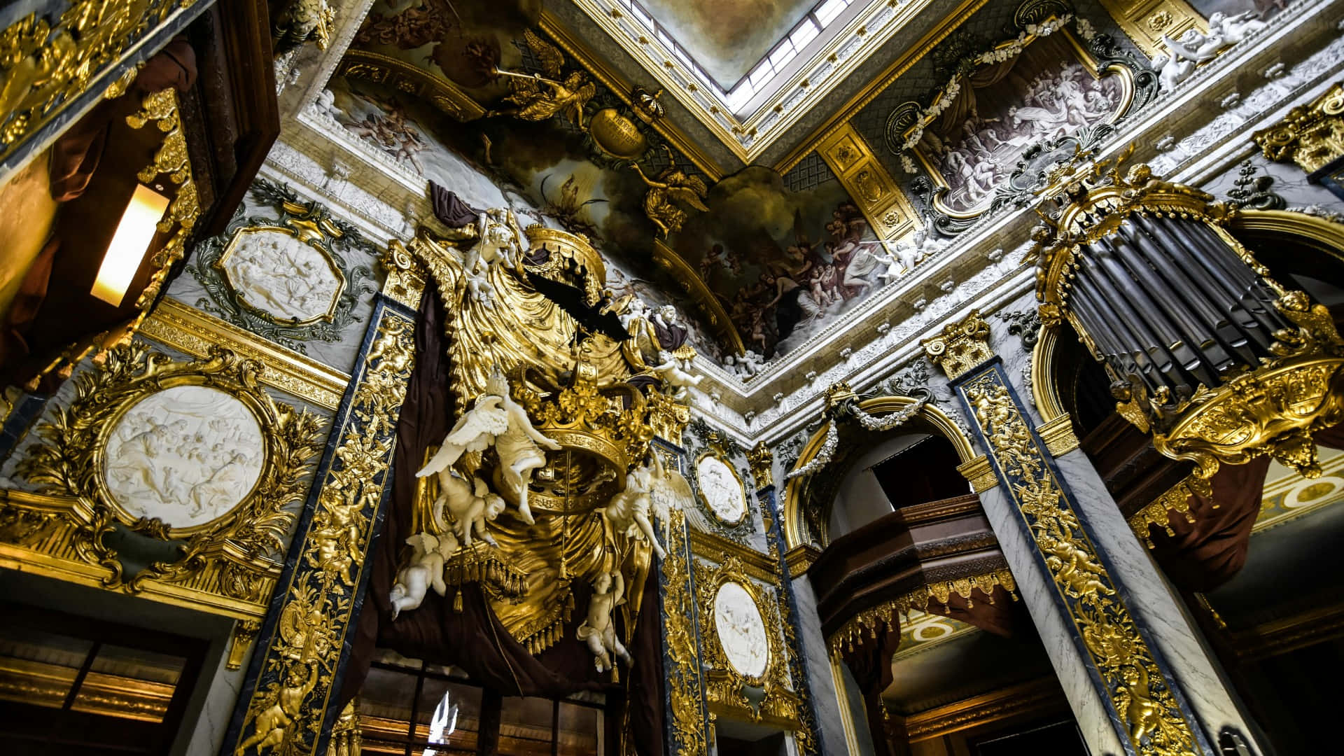 Baroque, gilded sculptures, frescoes, Full HD Desktop Wallpaper