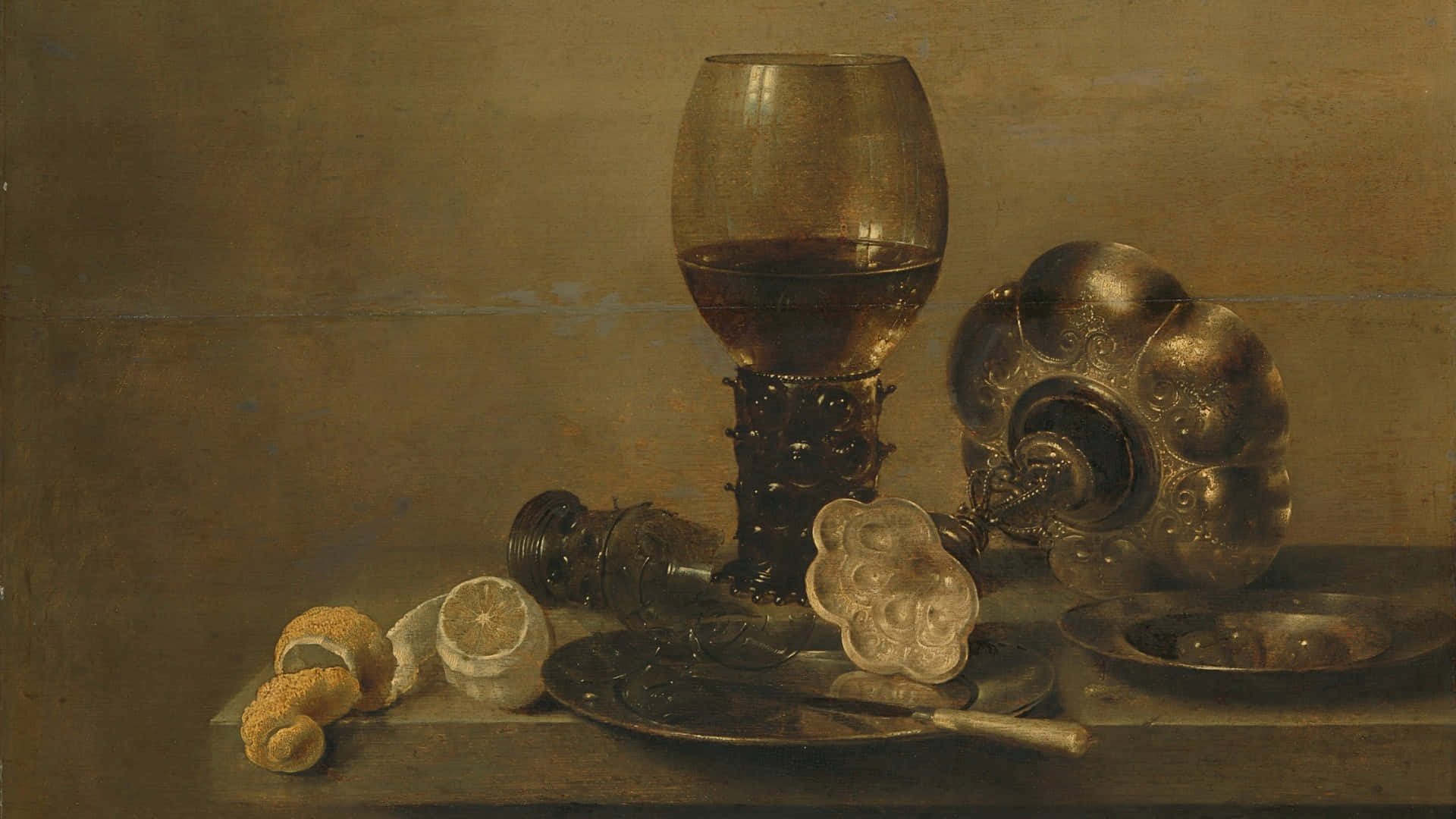 Baroque, wine glass, silver flask, Full HD Desktop Wallpaper