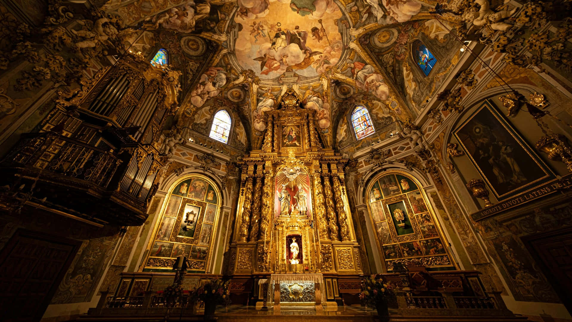 Baroque, church interior, golden altarpiece, Full HD Desktop Wallpaper