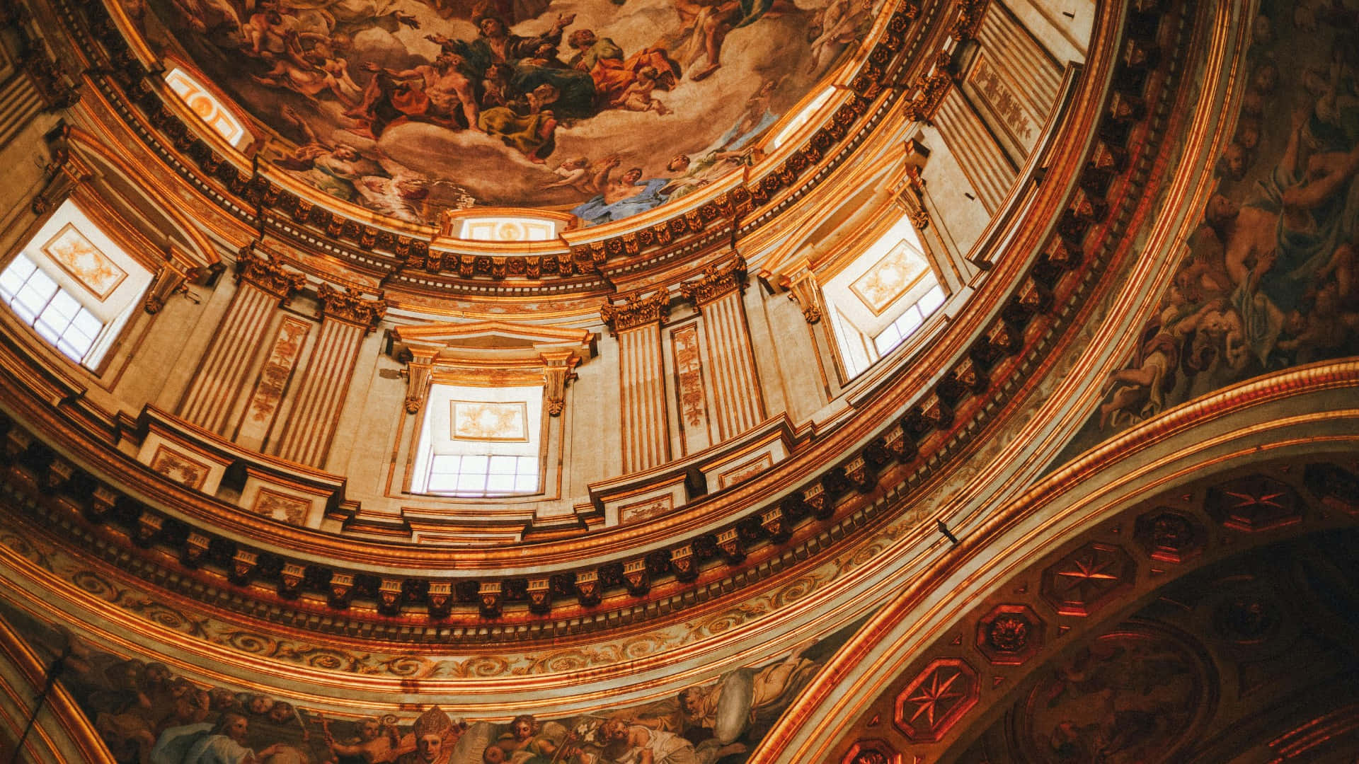 Baroque, ceiling fresco, cathedral dome, Full HD Desktop Wallpaper