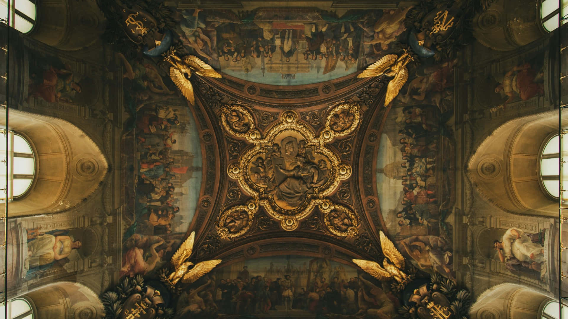 baroque ceiling fresco, gilded angels, intricate painted scenes, Full HD Desktop Wallpaper