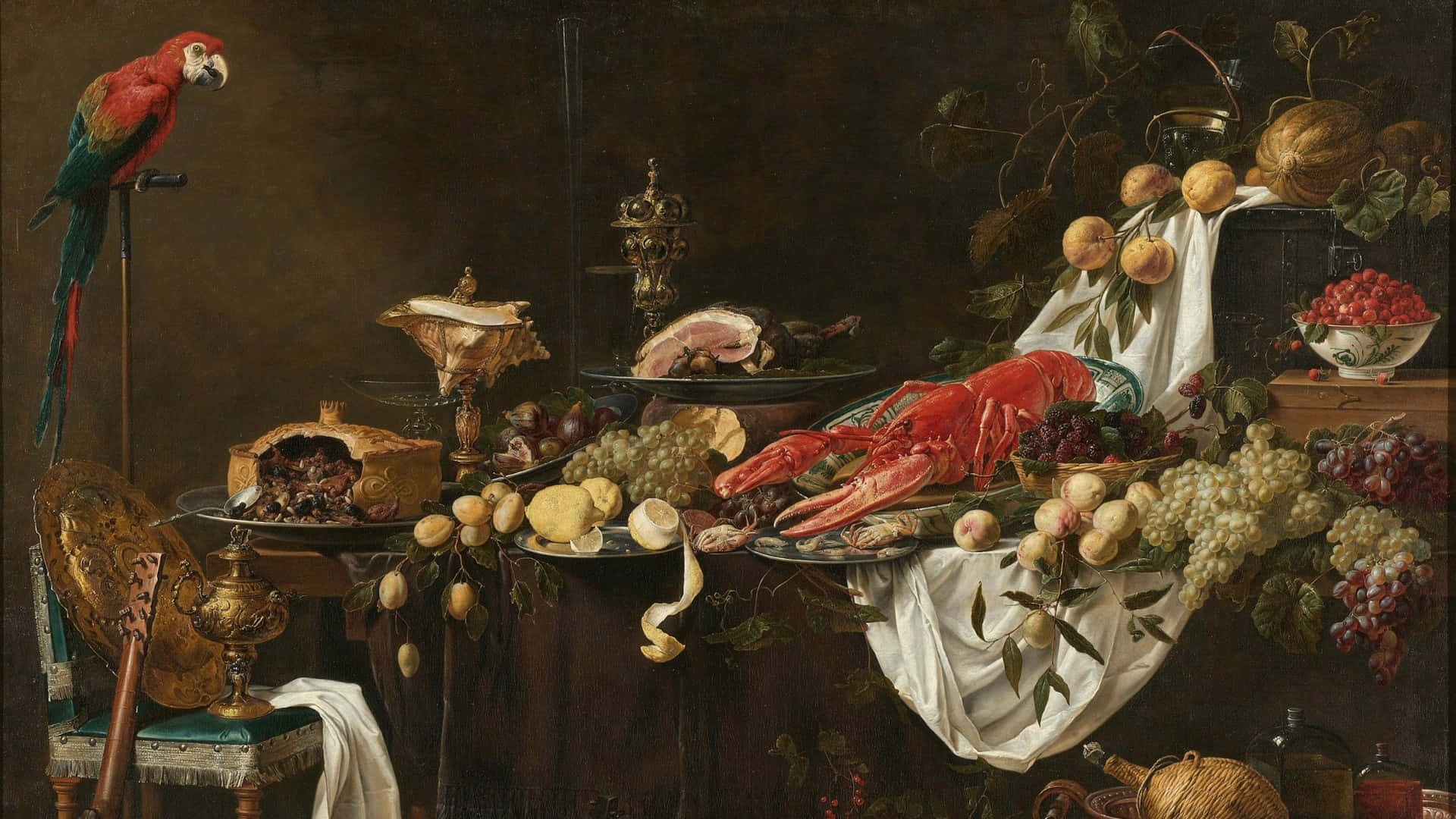 Baroque, still life, parrot, Full HD Desktop Wallpaper