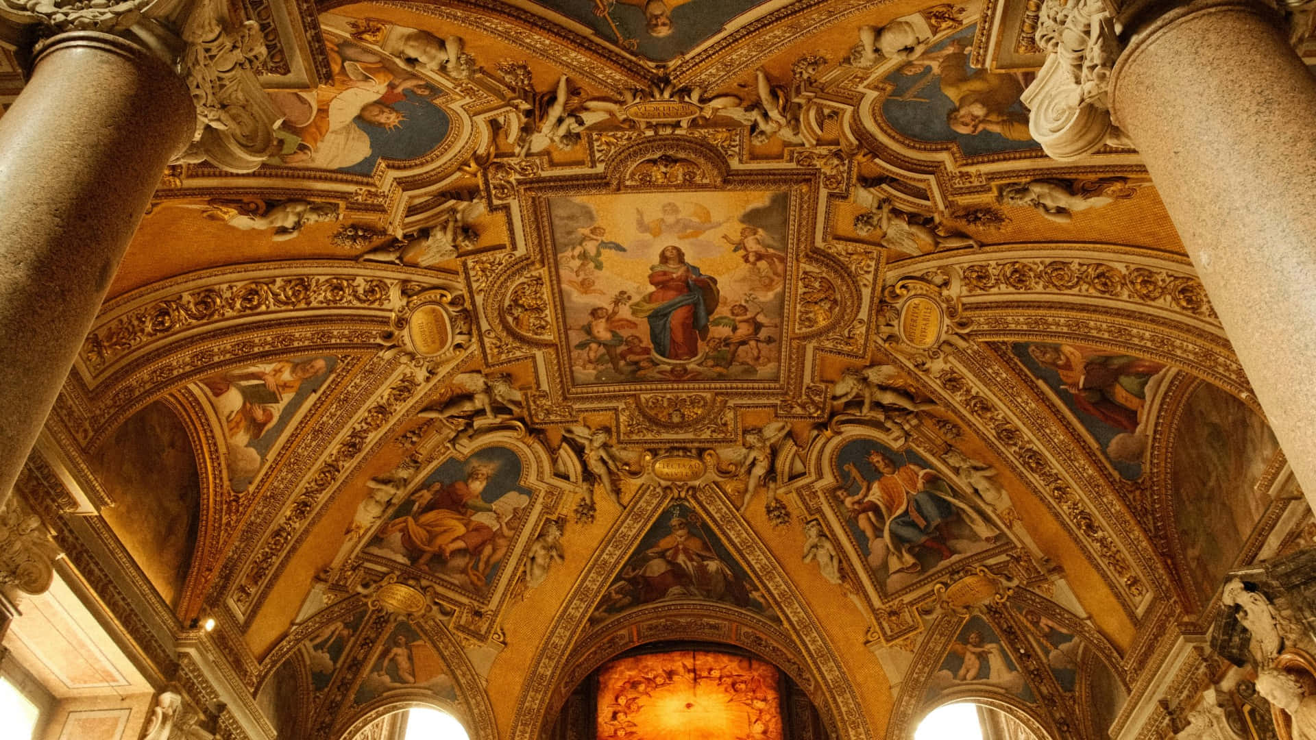 Baroque, ceiling fresco, golden frescoes, Full HD Desktop Wallpaper