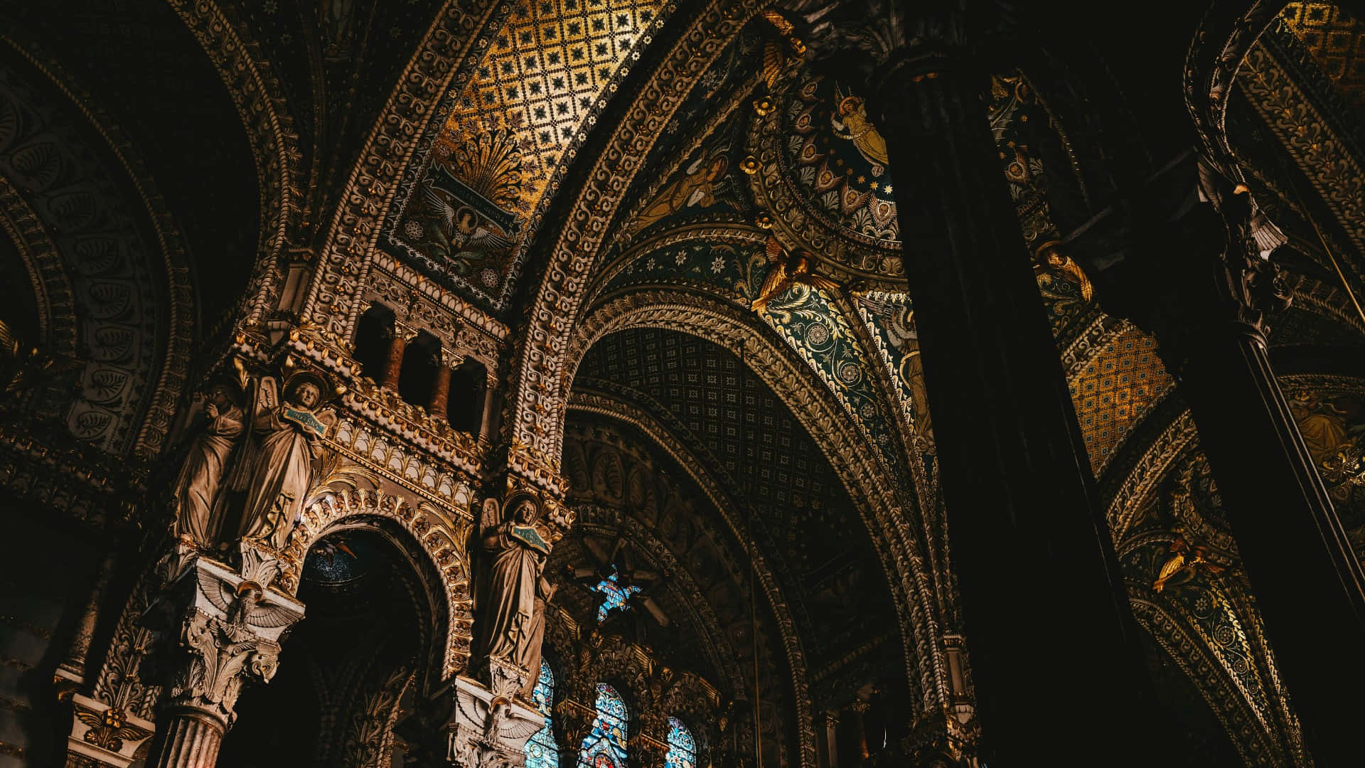 Baroque, golden arches, statues, Full HD Desktop Wallpaper